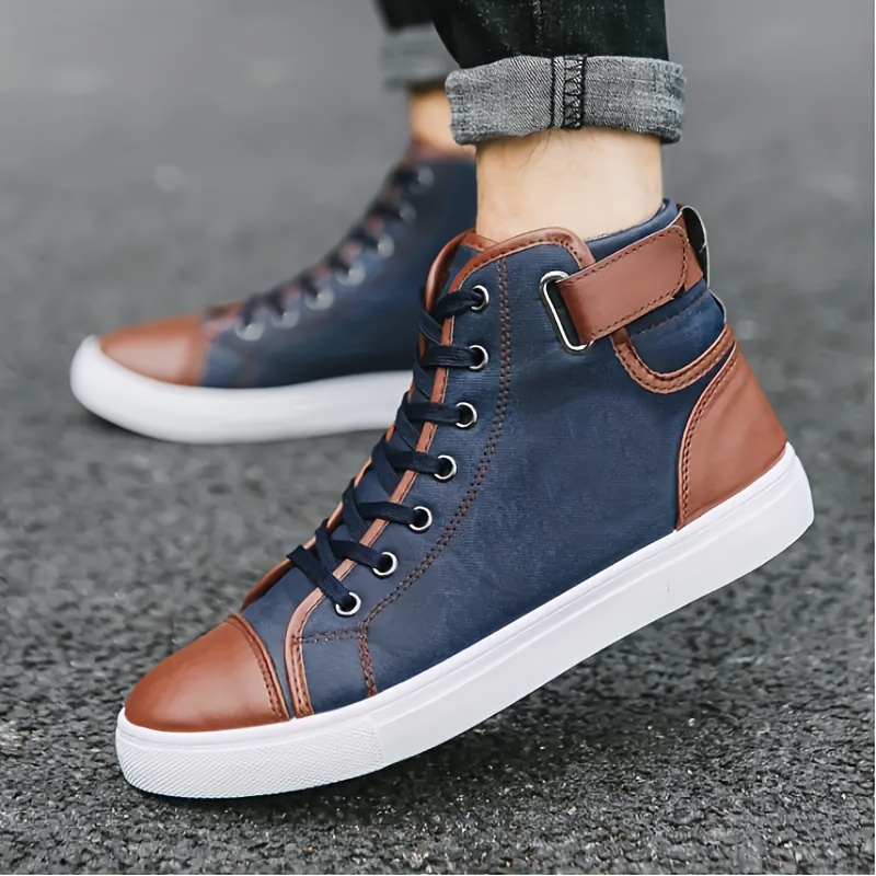 plus size mens trendy solid high top skate shoes comfy non slip casual lace up sneakers for mens outdoor activities details 6