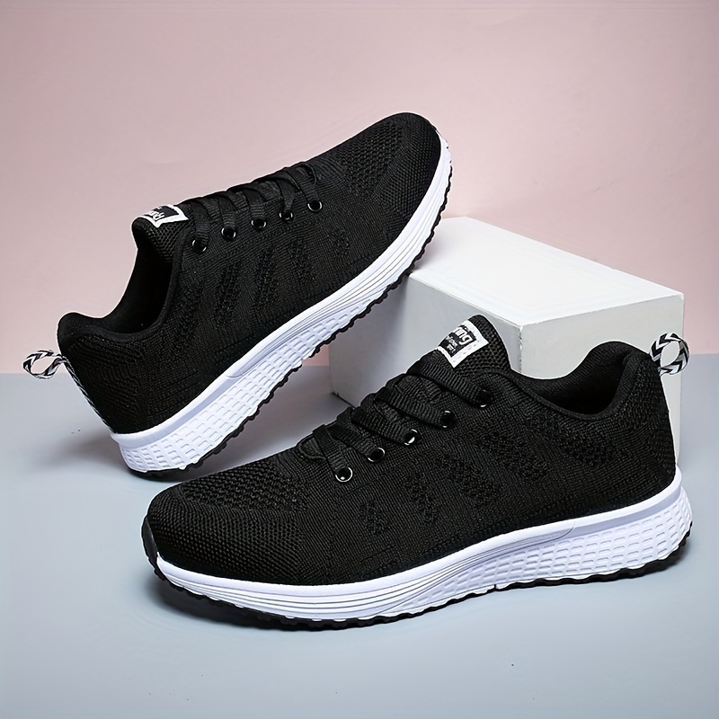 mens solid woven knit breathable sneakers comfy non slip lace up shoes for mens outdoor activities details 4