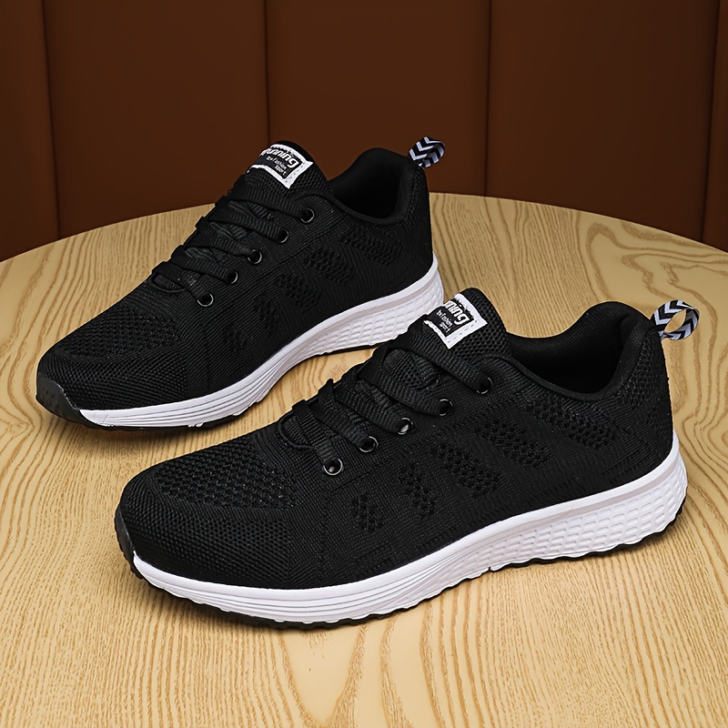 mens solid woven knit breathable sneakers comfy non slip lace up shoes for mens outdoor activities details 6