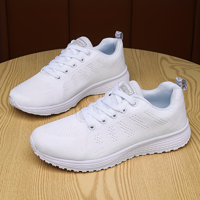 mens solid woven knit breathable sneakers comfy non slip lace up shoes for mens outdoor activities details 7