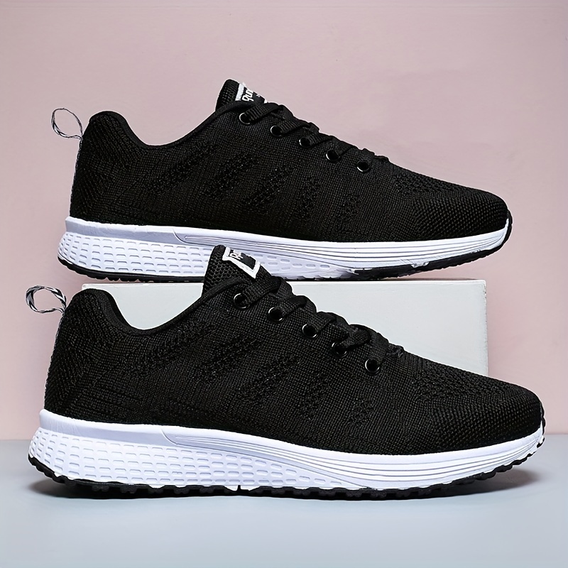 mens solid woven knit breathable sneakers comfy non slip lace up shoes for mens outdoor activities details 8