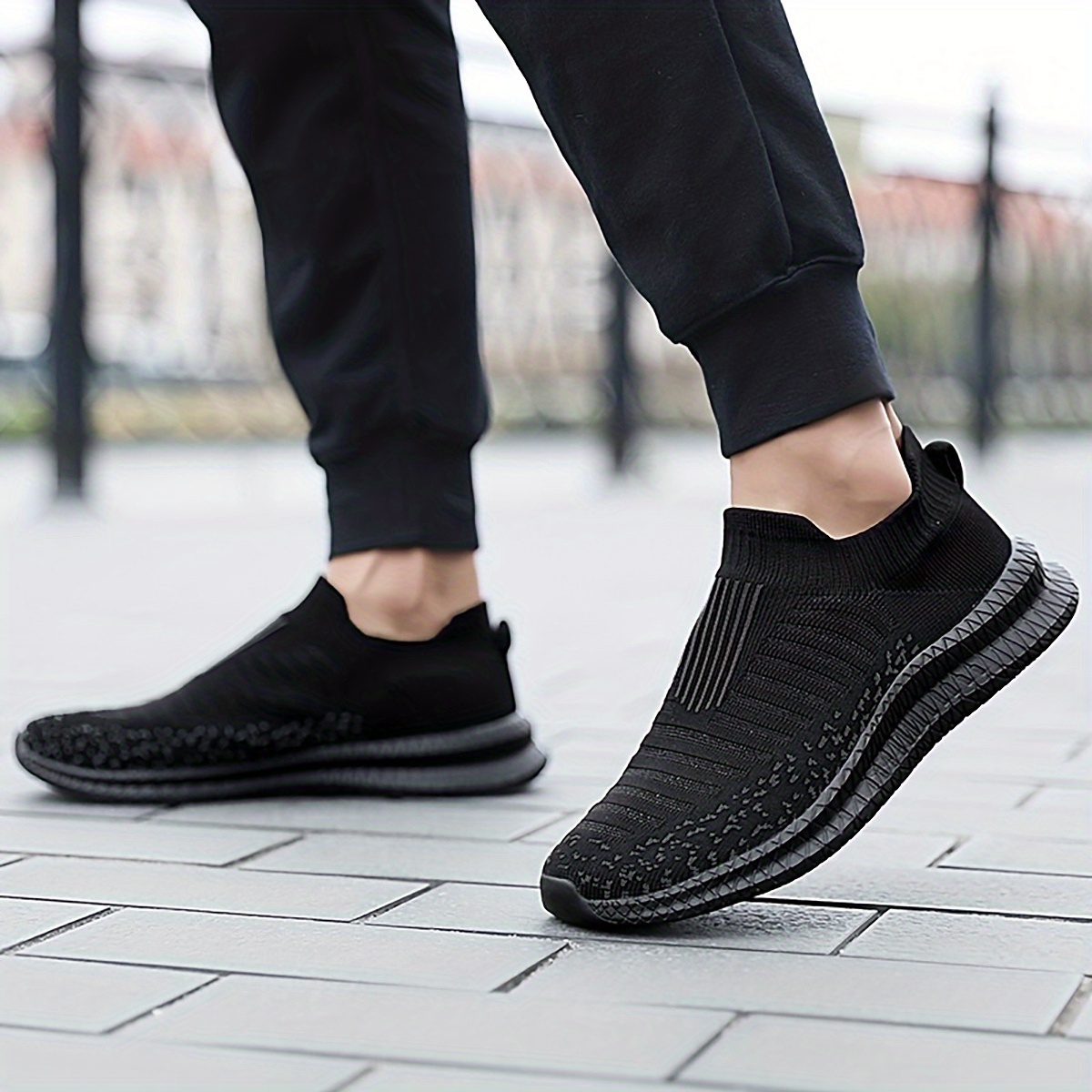 mens knit breathable lightweight slip on casual shoes outdoor non slip soft sole sneakers spring and summer details 8