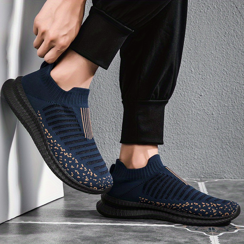 mens knit breathable lightweight slip on casual shoes outdoor non slip soft sole sneakers spring and summer details 13