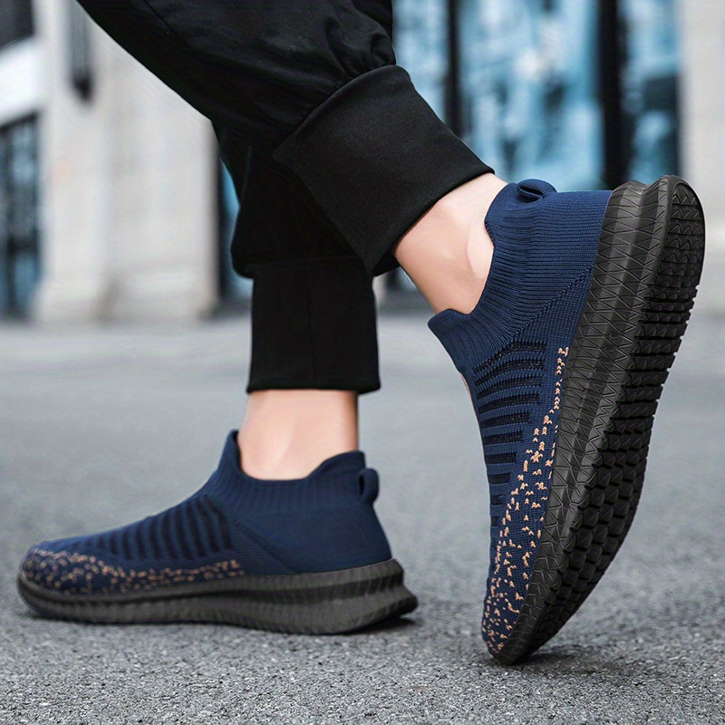 mens knit breathable lightweight slip on casual shoes outdoor non slip soft sole sneakers spring and summer details 15