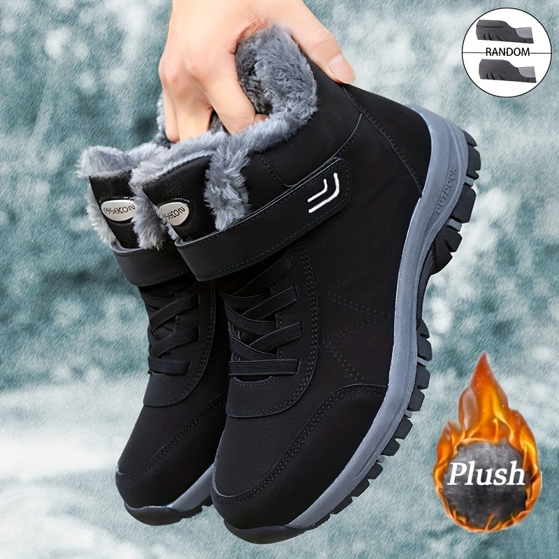 mens solid snow boots warm fleece cozy non slip ankle boots plush comfy outdoor hiking shoes lined trekking shoes winter details 3