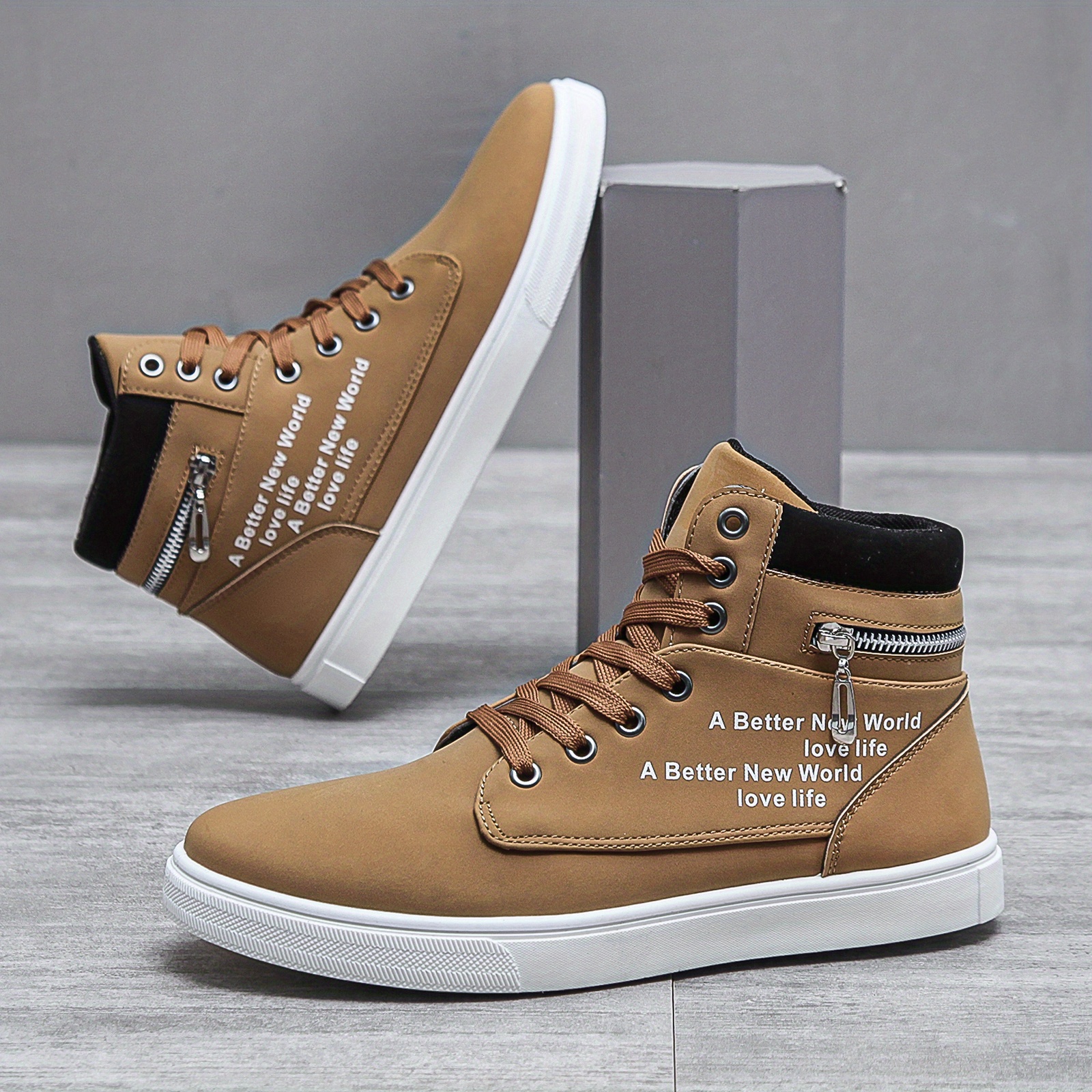 mens lace up sneakers high top zipper skate shoes with good traction breathable details 1