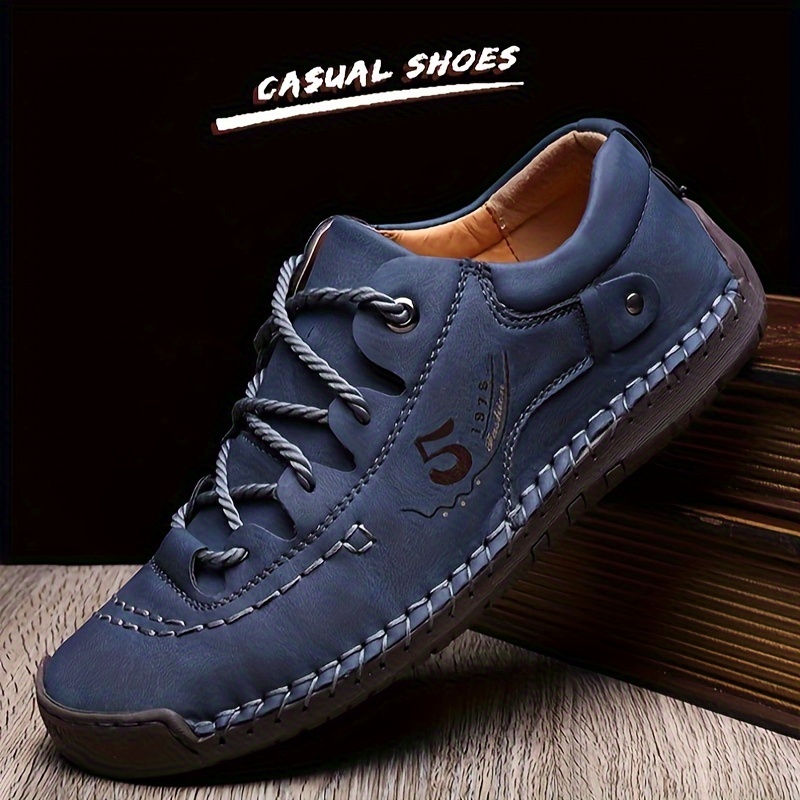 mens lace up sneakers casual synthetic leather walking shoes comfortable and breathable details 0