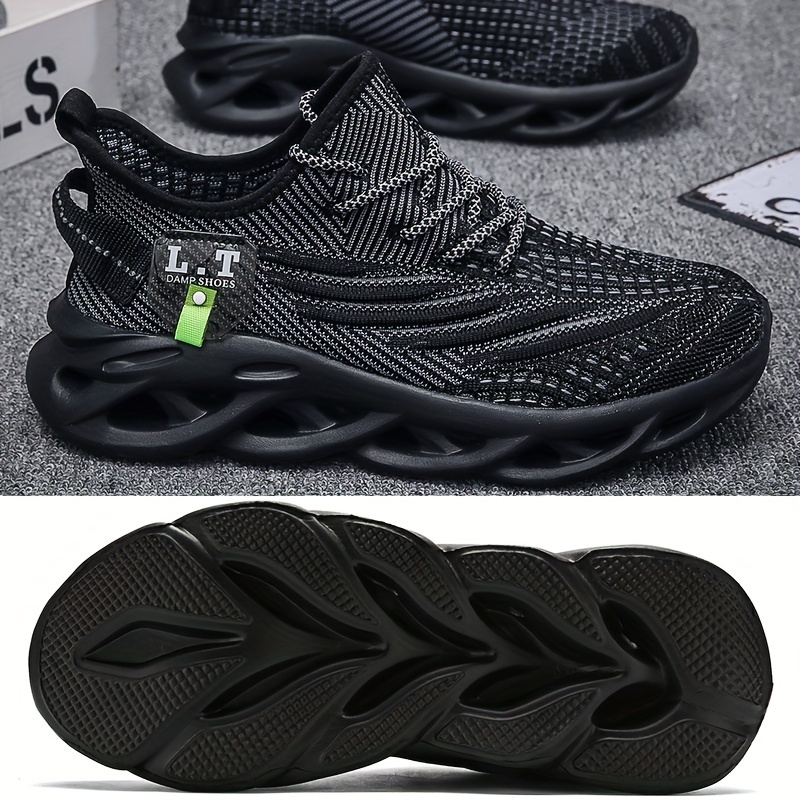 mens knit breathable running shoes with shock absorption lace up comfy soft sole sneakers for outdoor jogging spring and summer details 7