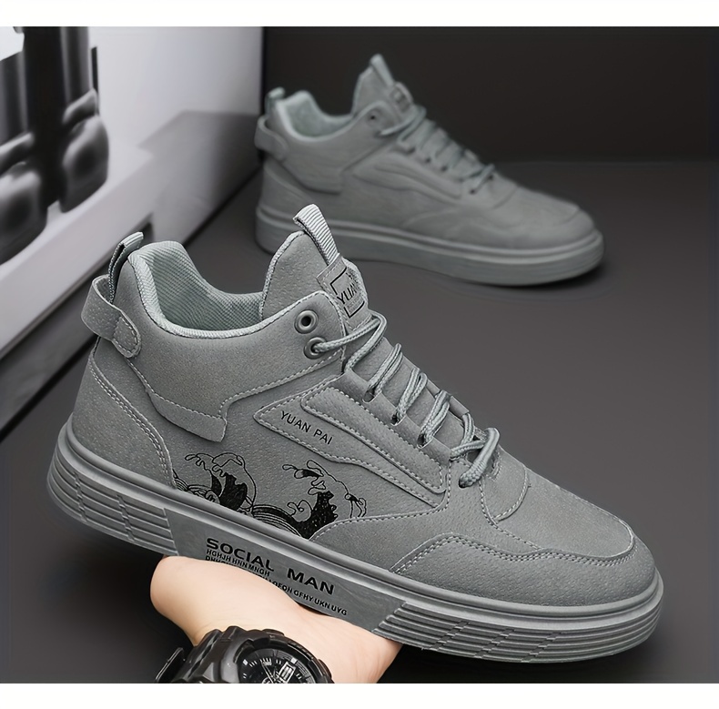 mens ocean wave print skate shoes with good grip breathable lace up sneakers work shoes mens footwear details 8