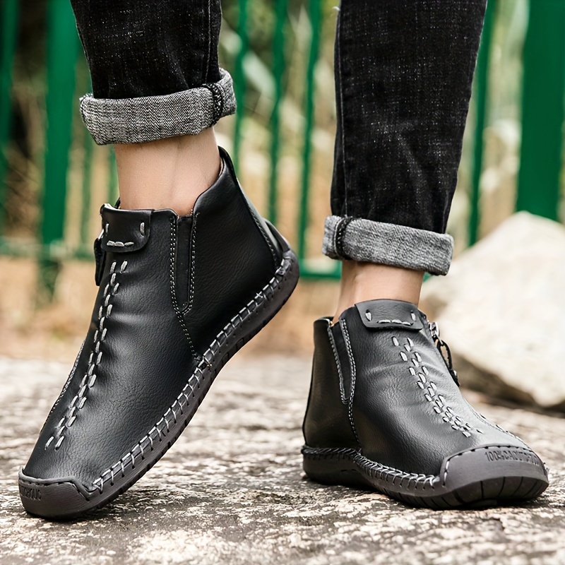 ankle boots, mens ankle boots with side zipper casual stitch detail walking shoes details 1