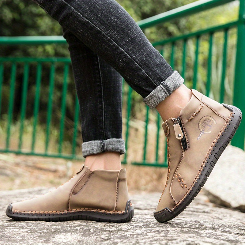 ankle boots, mens ankle boots with side zipper casual stitch detail walking shoes details 8