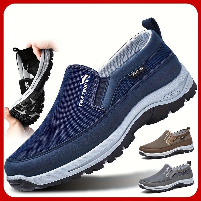 plus size mens knit breathable loafer shoes comfy non slip solid slip on sneakers for mens outdoor activities details 0