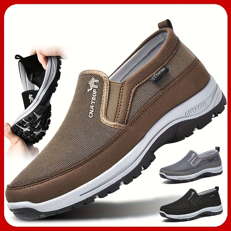 plus size mens knit breathable loafer shoes comfy non slip solid slip on sneakers for mens outdoor activities details 1