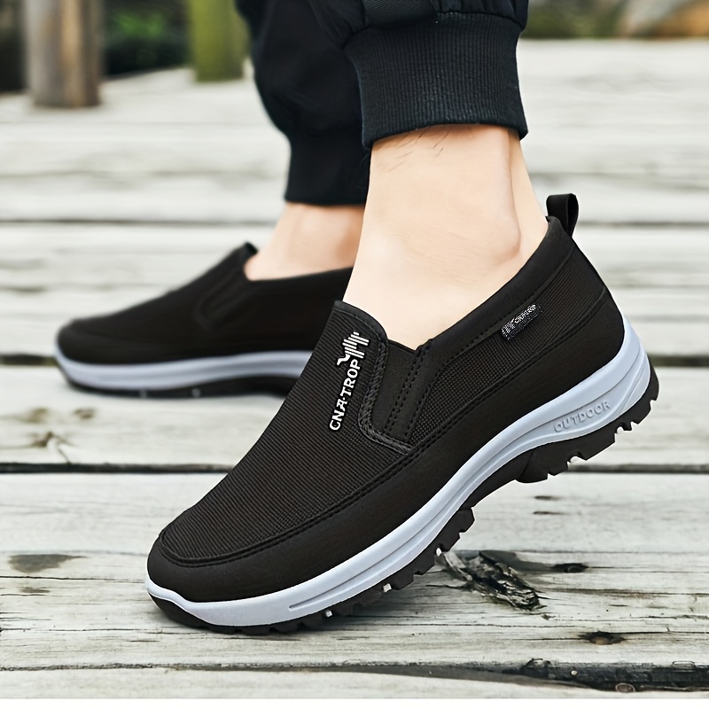 plus size mens knit breathable loafer shoes comfy non slip solid slip on sneakers for mens outdoor activities details 3