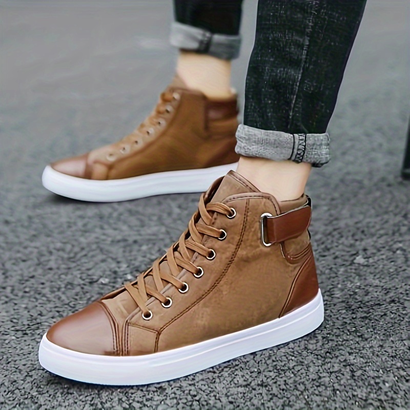 plus size mens trendy solid high top skate shoes comfy non slip casual lace up sneakers for mens outdoor activities details 0