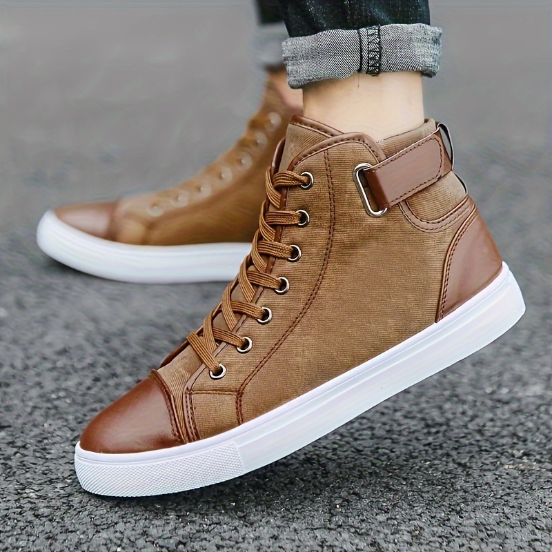 plus size mens trendy solid high top skate shoes comfy non slip casual lace up sneakers for mens outdoor activities details 1