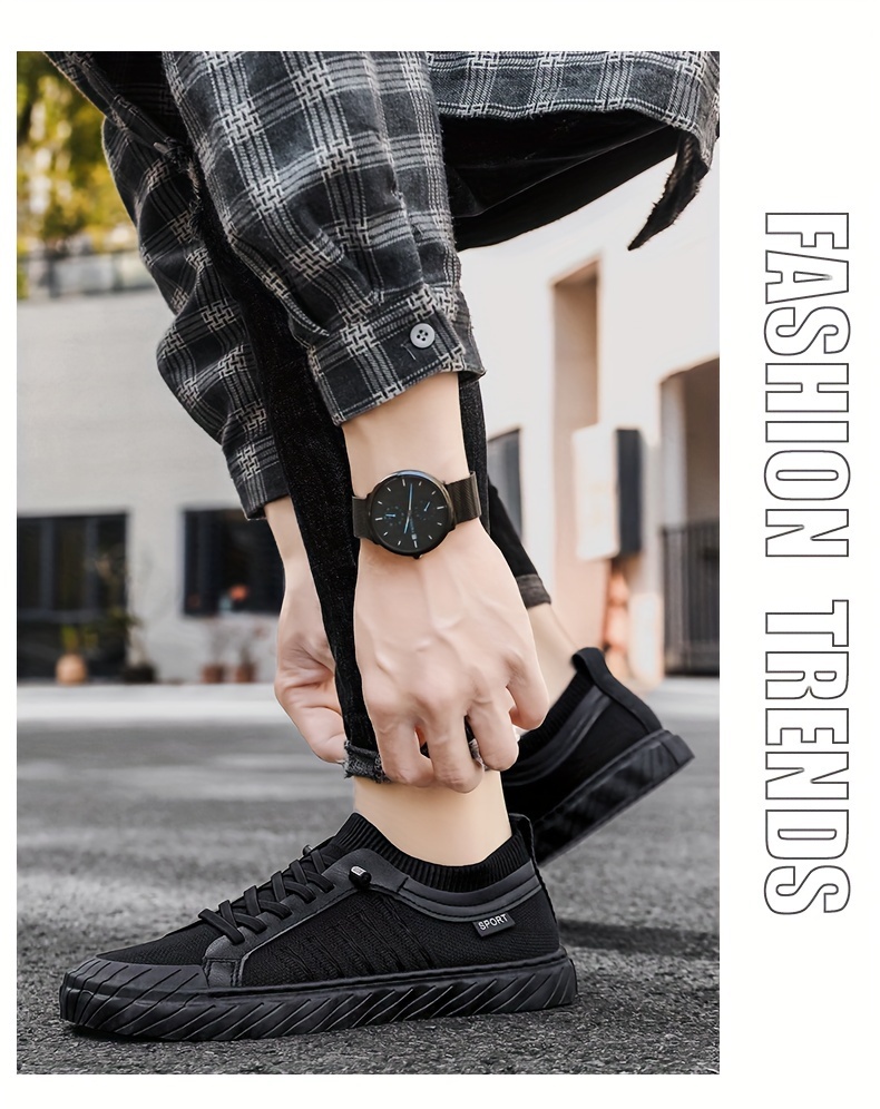 mens trendy solid skate shoes comfy non slip casual lace up sneakers for mens outdoor activities details 7