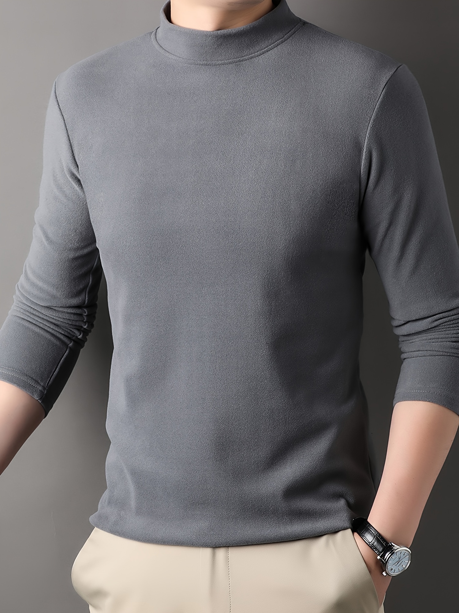 match knitted solid sweater, all match knitted solid sweater mens casual warm high stretch mock neck pullover sweater for men fall winter details 3