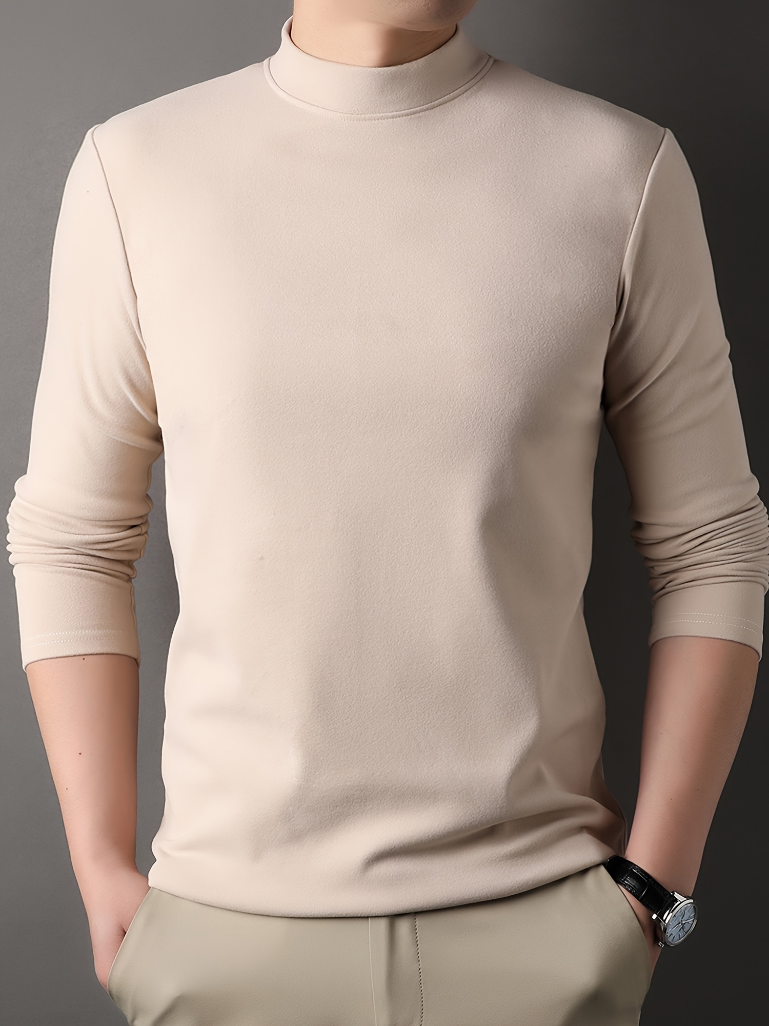 match knitted solid sweater, all match knitted solid sweater mens casual warm high stretch mock neck pullover sweater for men fall winter details 4