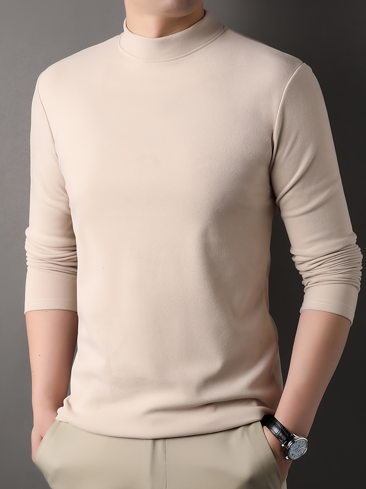 match knitted solid sweater, all match knitted solid sweater mens casual warm high stretch mock neck pullover sweater for men fall winter details 5