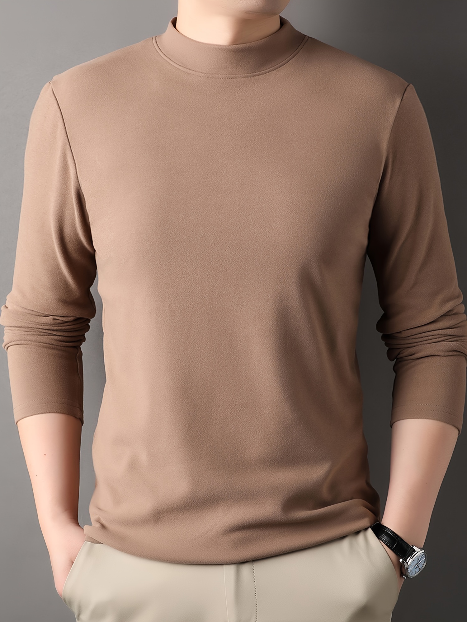 match knitted solid sweater, all match knitted solid sweater mens casual warm high stretch mock neck pullover sweater for men fall winter details 6