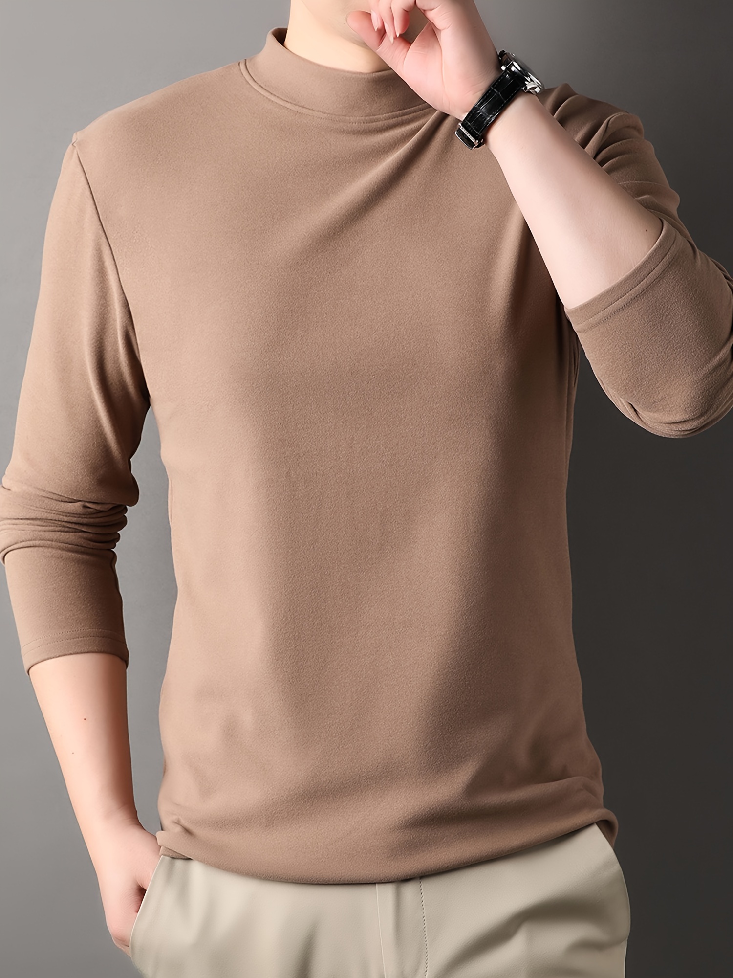 match knitted solid sweater, all match knitted solid sweater mens casual warm high stretch mock neck pullover sweater for men fall winter details 7