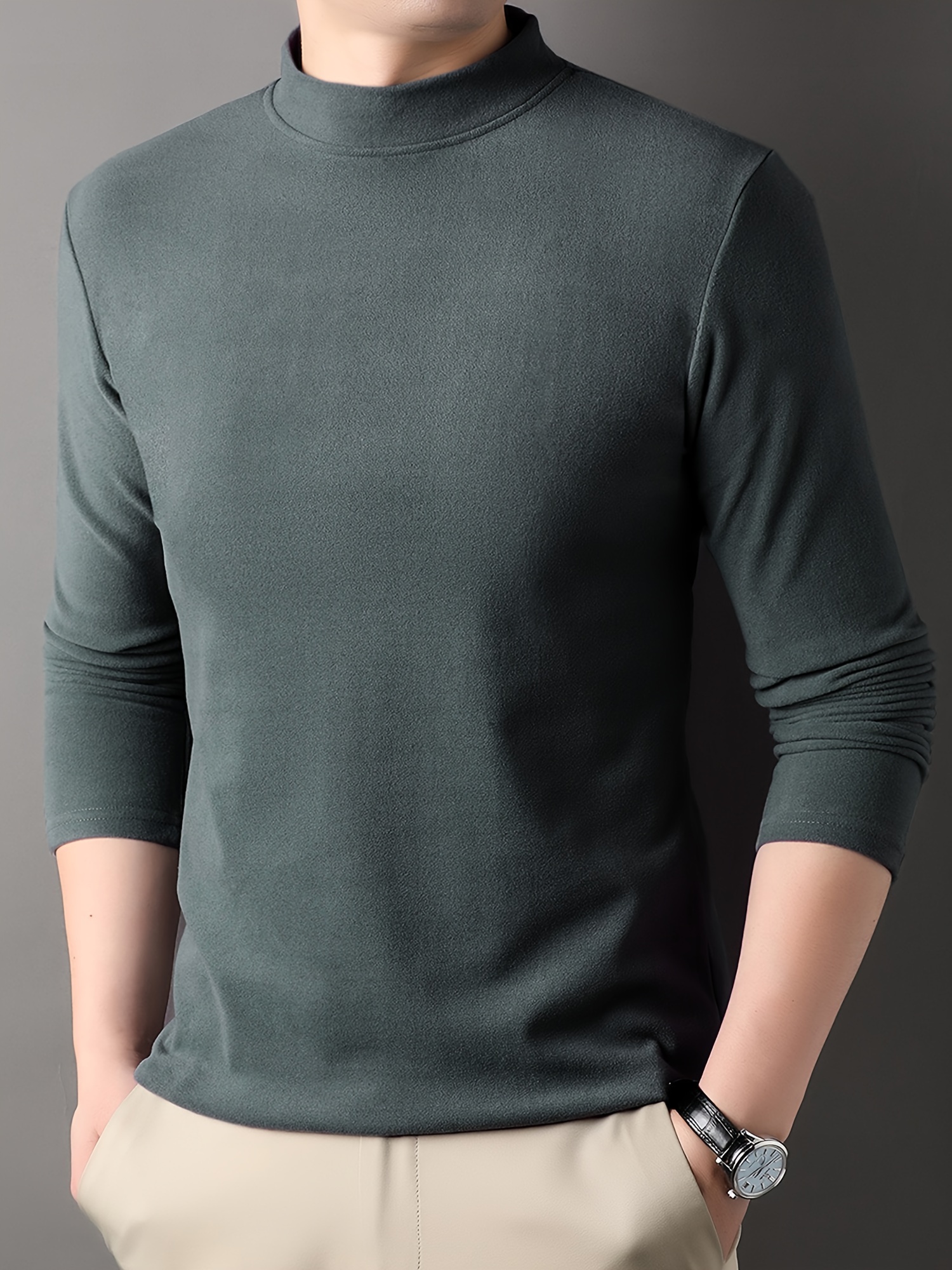 match knitted solid sweater, all match knitted solid sweater mens casual warm high stretch mock neck pullover sweater for men fall winter details 13