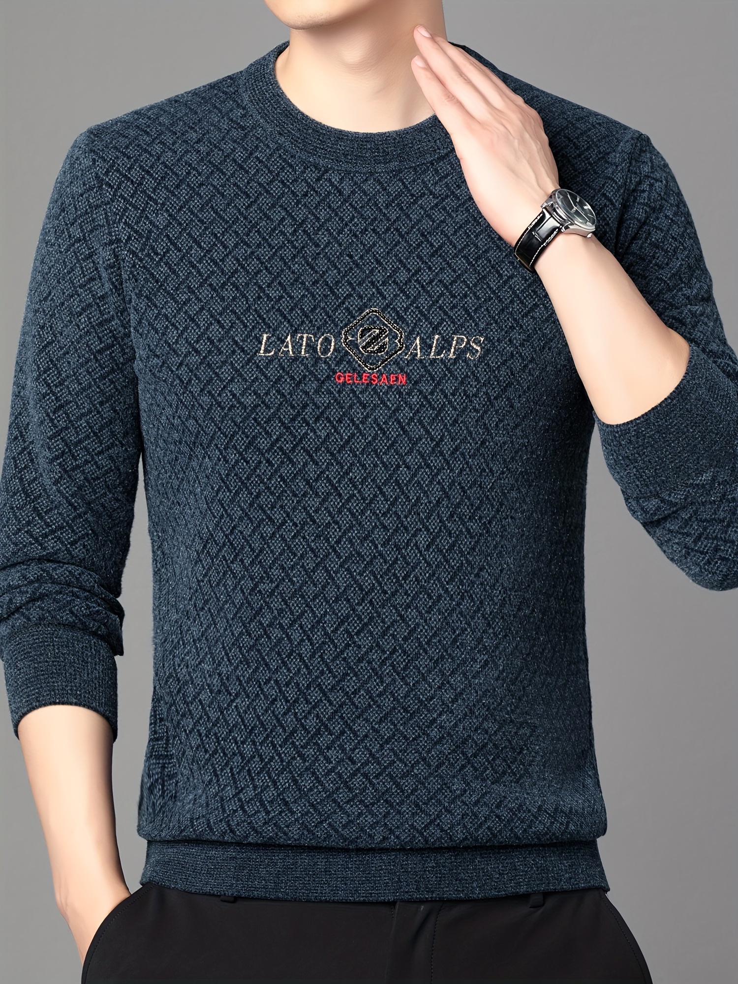 all match knitted sweater mens casual warm high stretch crew neck pullover sweater for men fall winter details 4