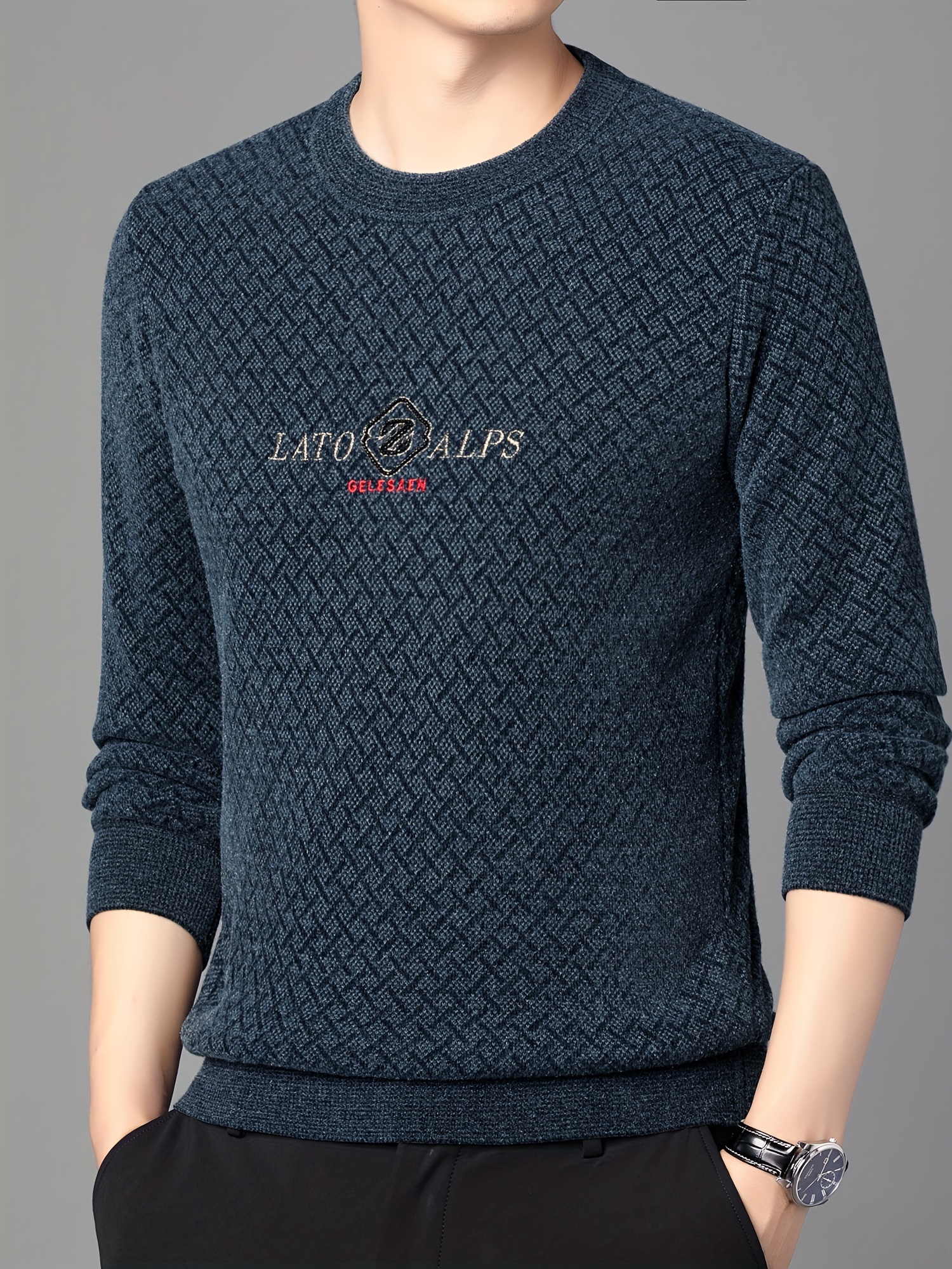 all match knitted sweater mens casual warm high stretch crew neck pullover sweater for men fall winter details 5