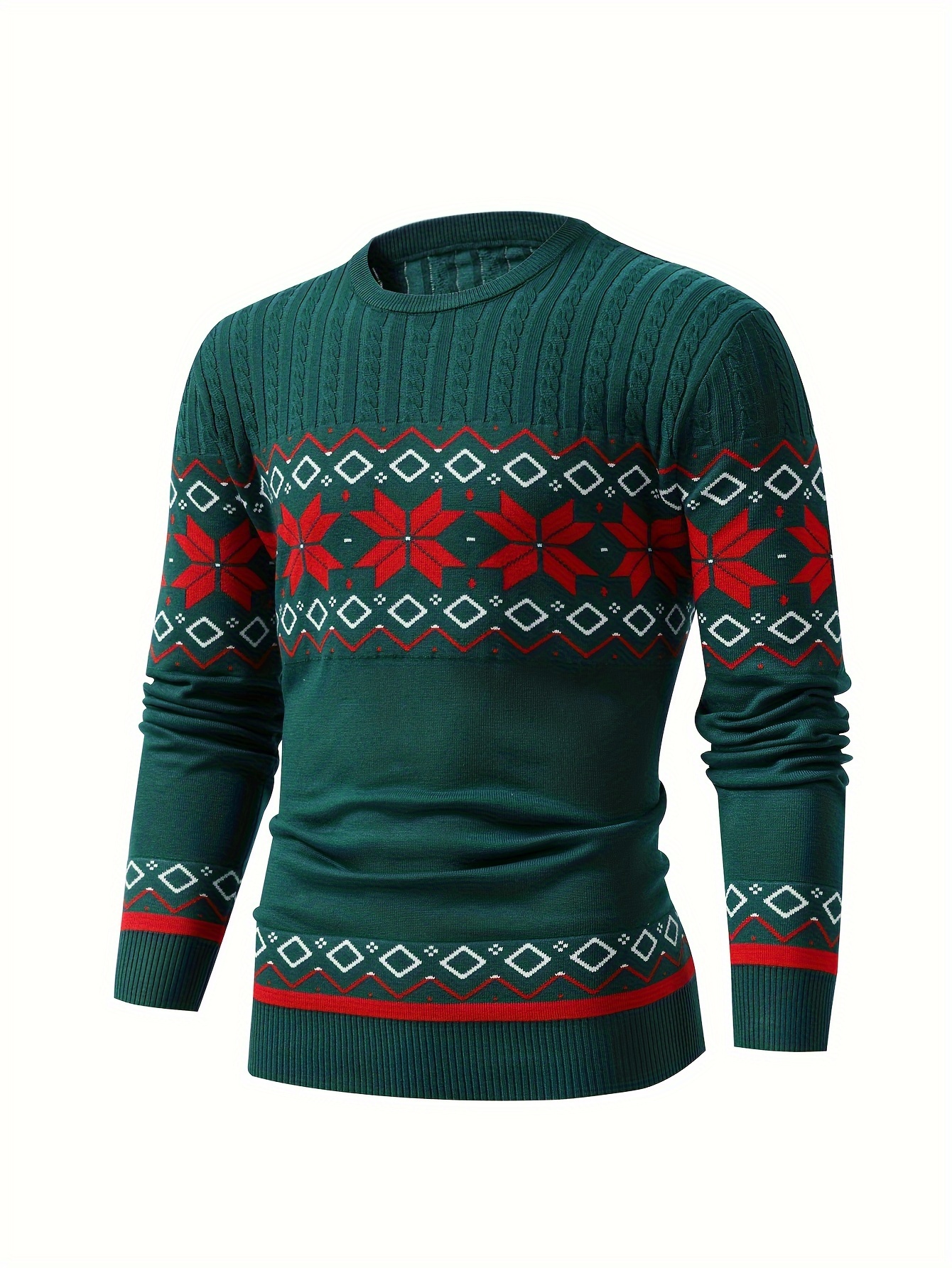 christmas style pattern mens retro knitted pullover round neck long sleeve sweater suitable for autumn and winter comfortable and warm details 0