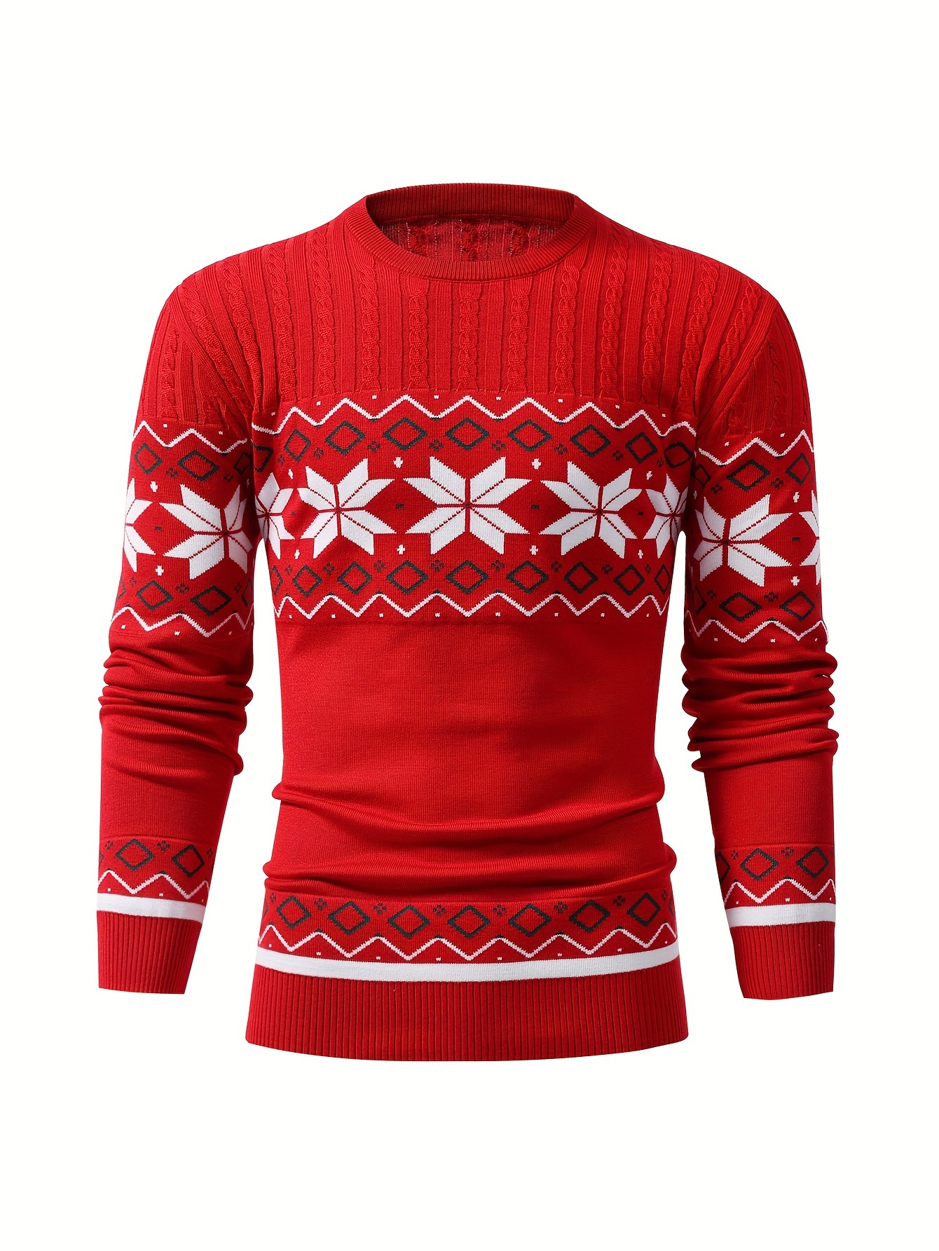 christmas style pattern mens retro knitted pullover round neck long sleeve sweater suitable for autumn and winter comfortable and warm details 8