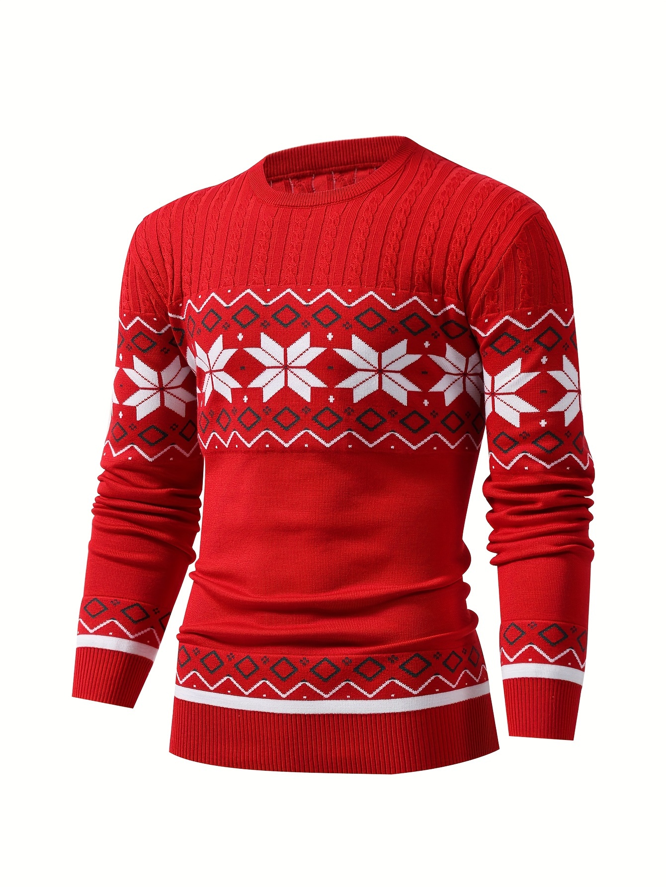 christmas style pattern mens retro knitted pullover round neck long sleeve sweater suitable for autumn and winter comfortable and warm details 14