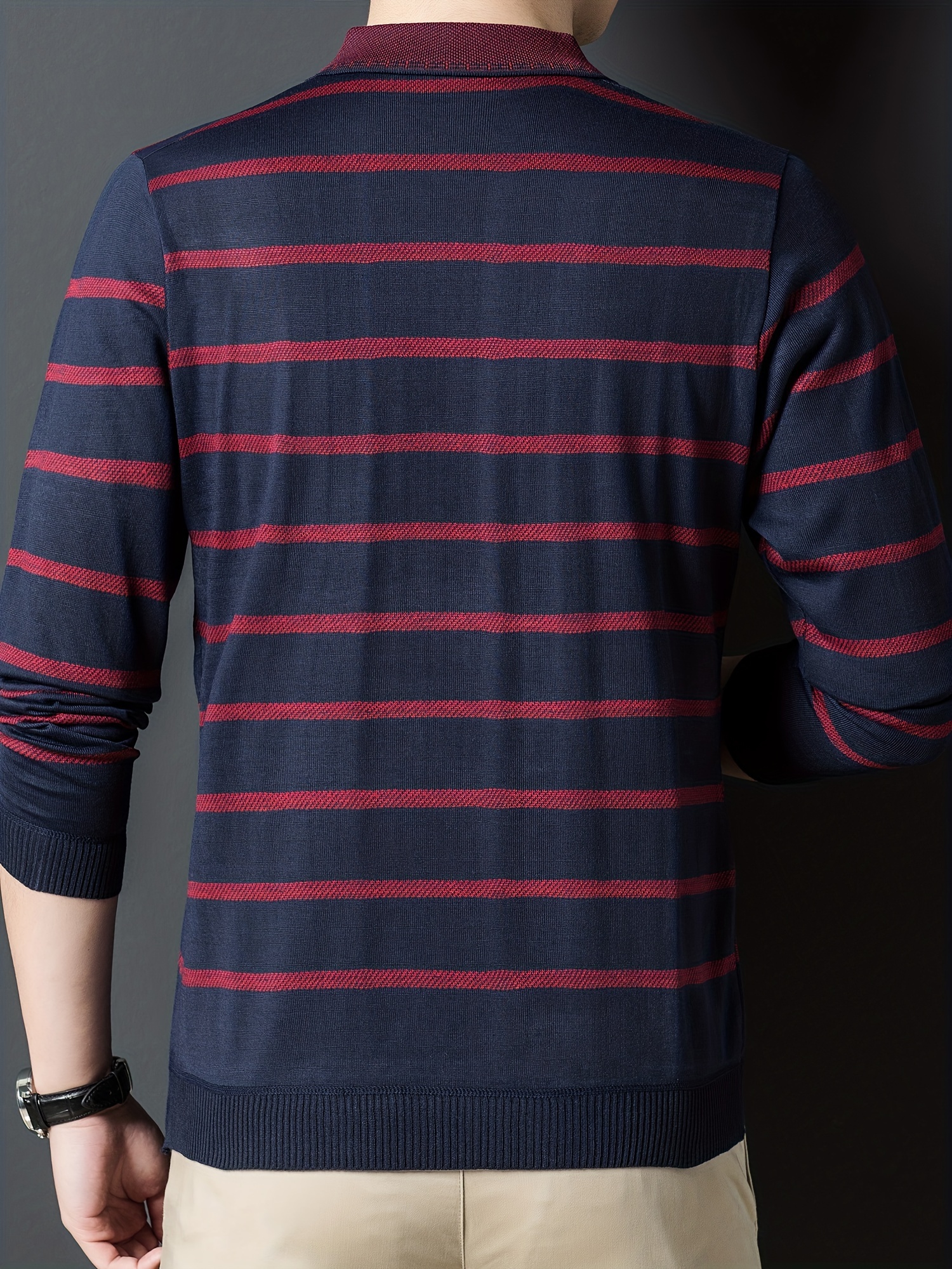 mens fashionable spring and autumn spliced striped shirt slim fitting thin top can be worn outdoors in spring and autumn details 9