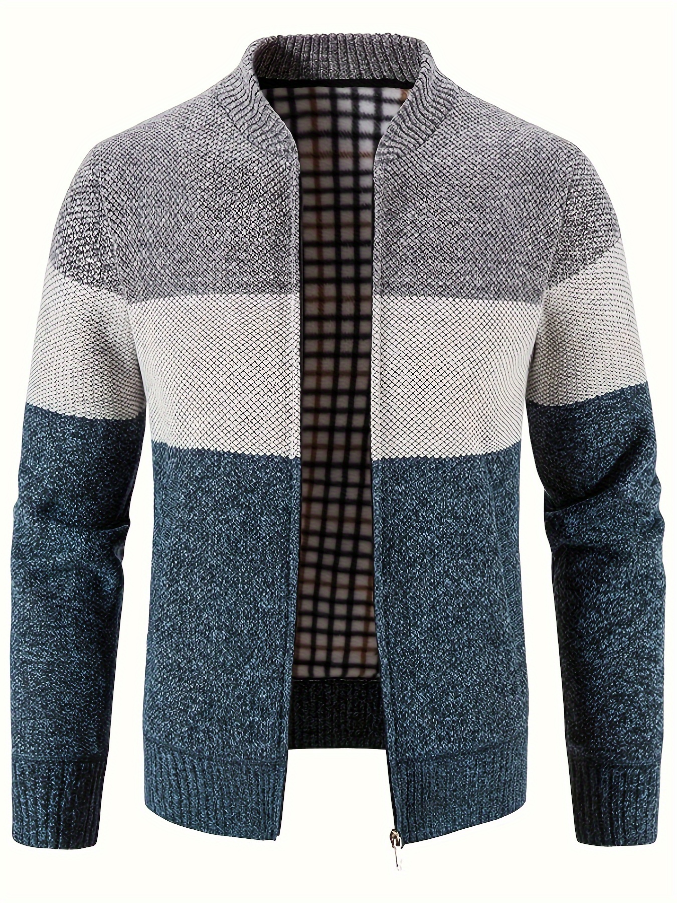 mens knitted crew collar warm jackets casual color block thermal coat for autumn winter mens clothing details 0