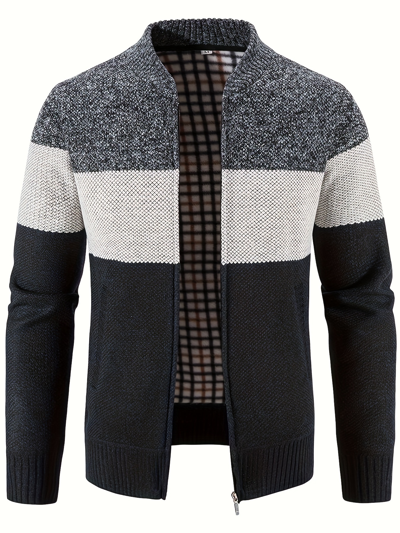 mens knitted crew collar warm jackets casual color block thermal coat for autumn winter mens clothing details 5