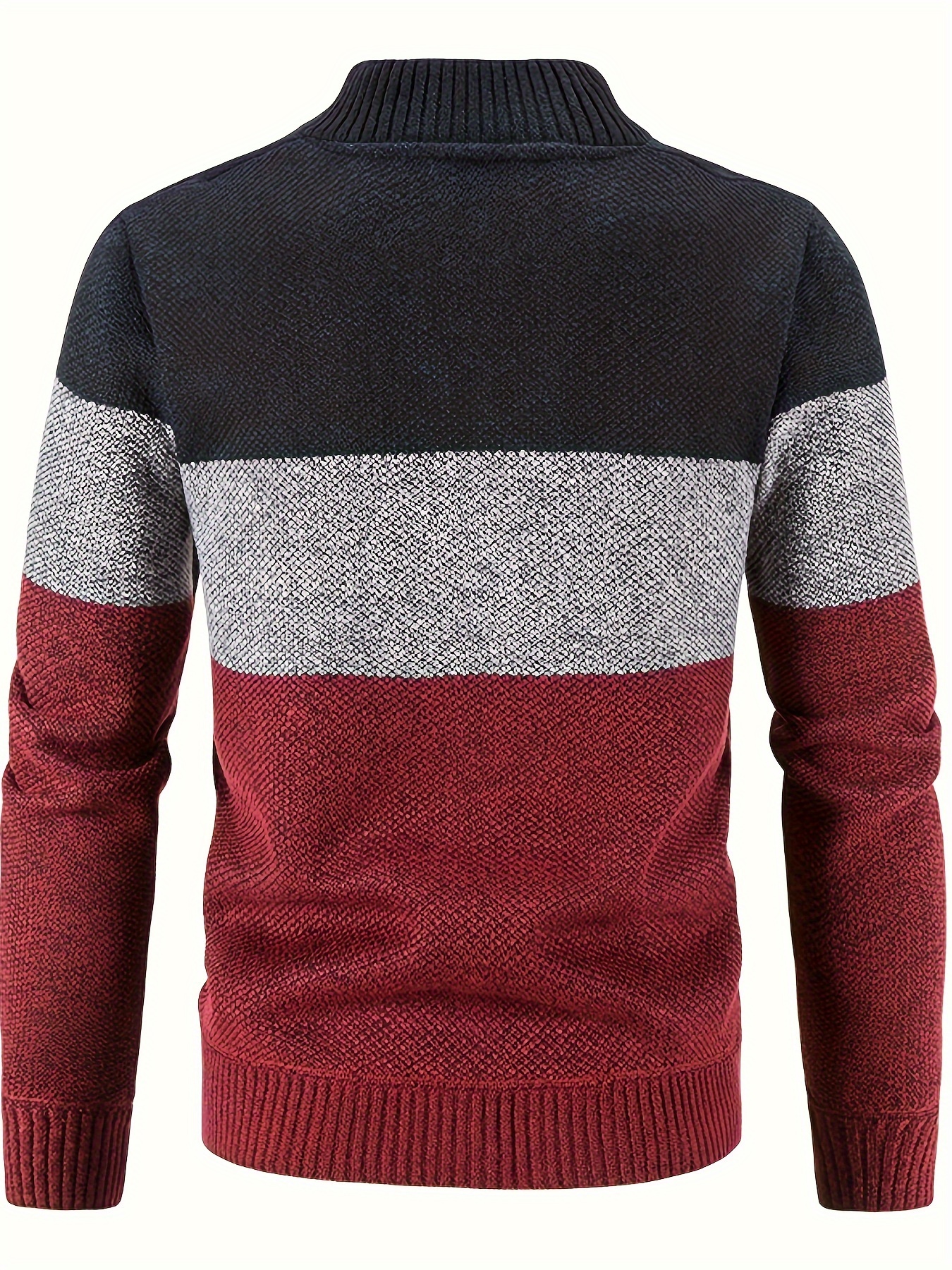 mens knitted crew collar warm jackets casual color block thermal coat for autumn winter mens clothing details 10