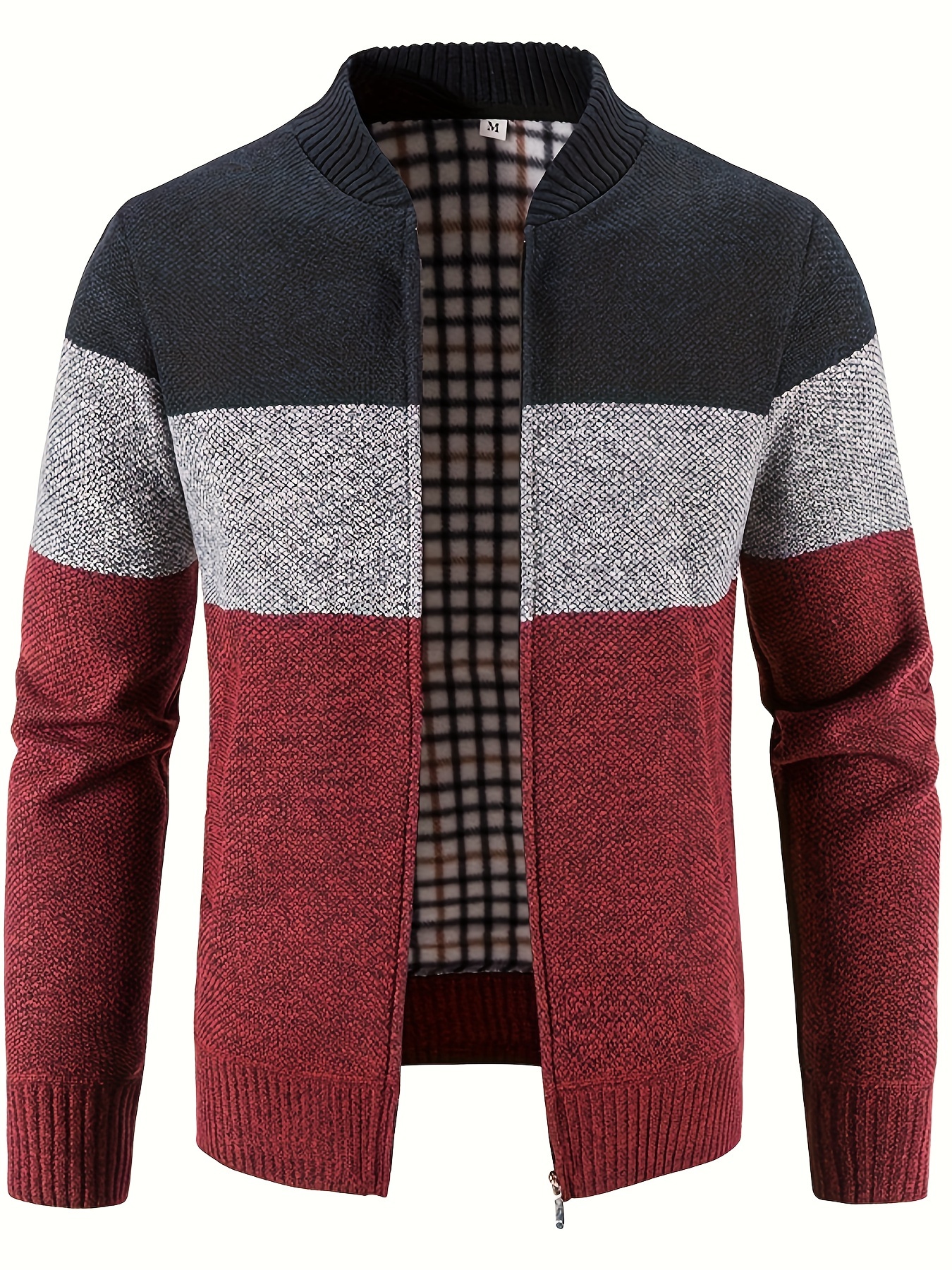 mens knitted crew collar warm jackets casual color block thermal coat for autumn winter mens clothing details 11