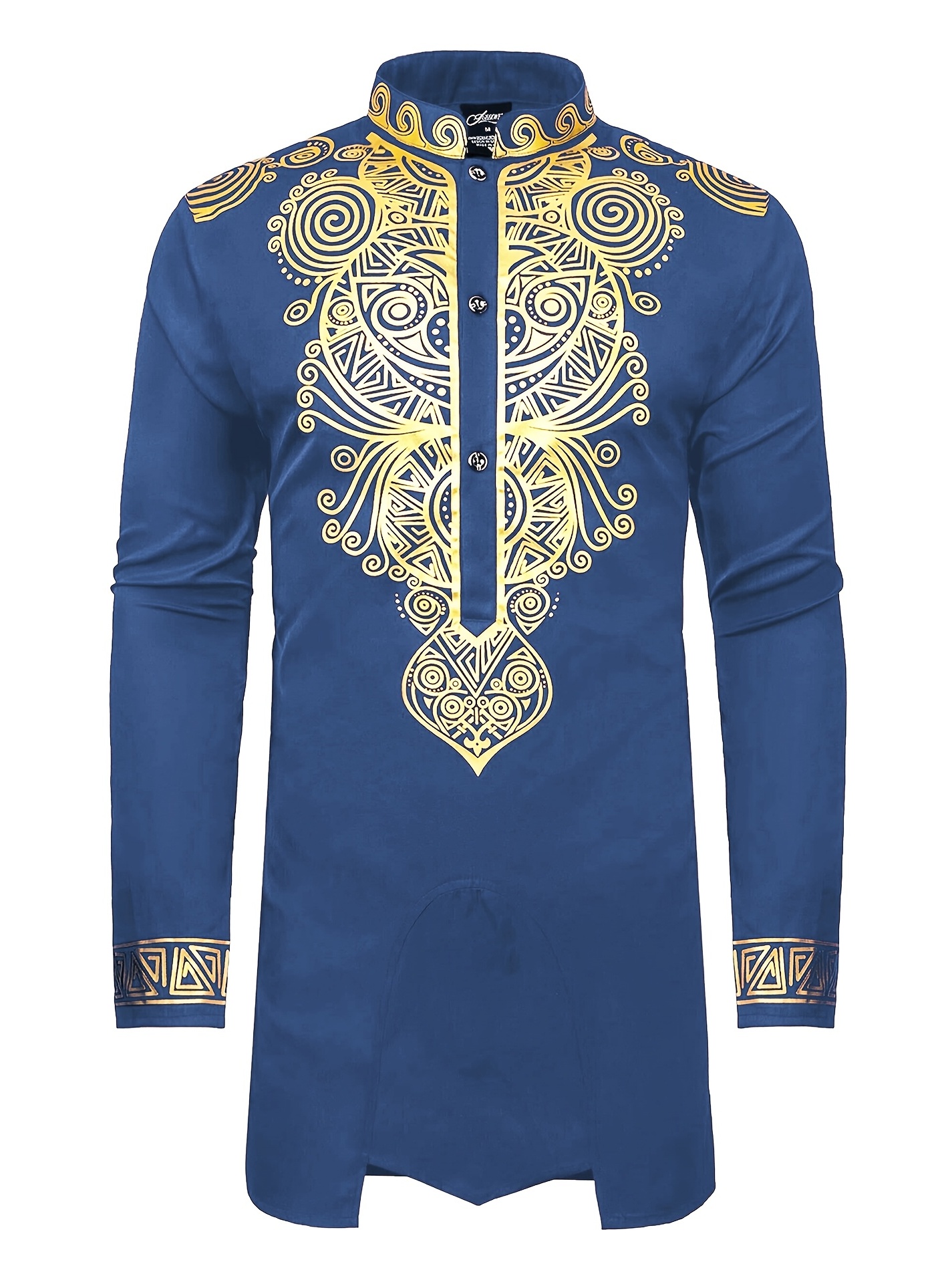 mens african traditional luxury pattern printed button long sleeve dashiki shirt hiphop rapper streetwear details 0