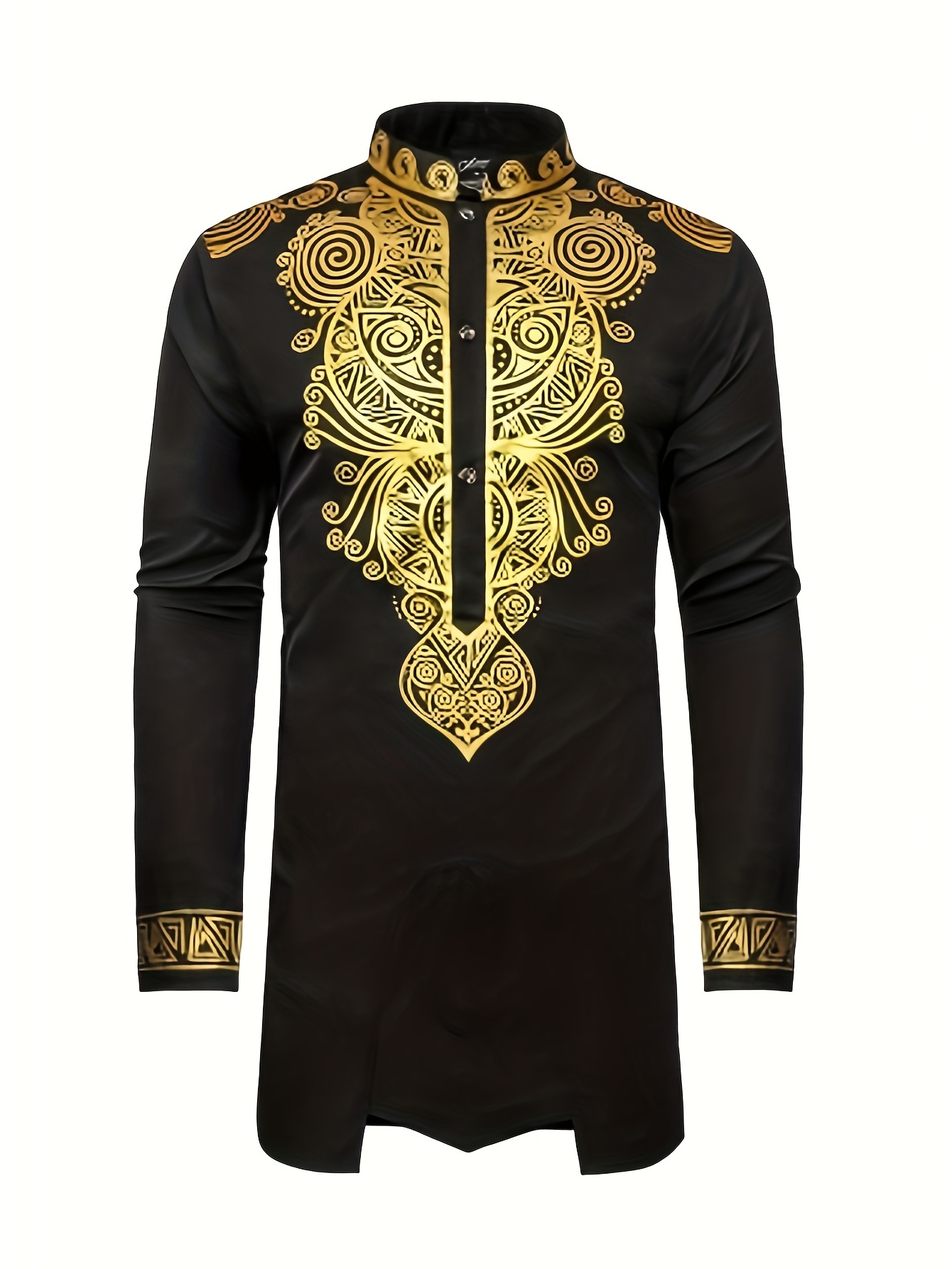 mens african traditional luxury pattern printed button long sleeve dashiki shirt hiphop rapper streetwear details 16