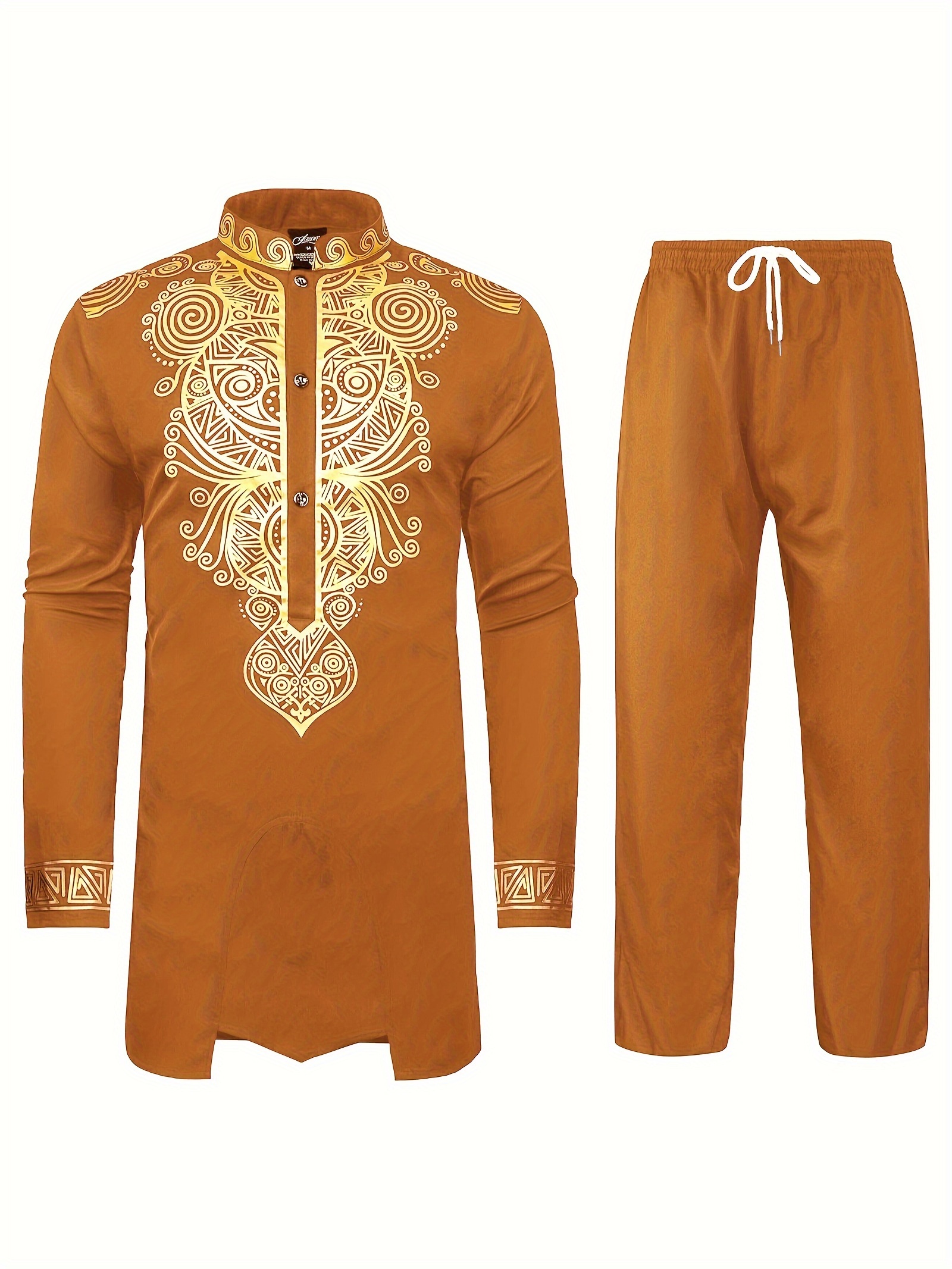 lightweight traditional gold dress shirts, dashiki for men 2 piece set long sleeve casual african suits lightweight traditional gold dress shirts details 5