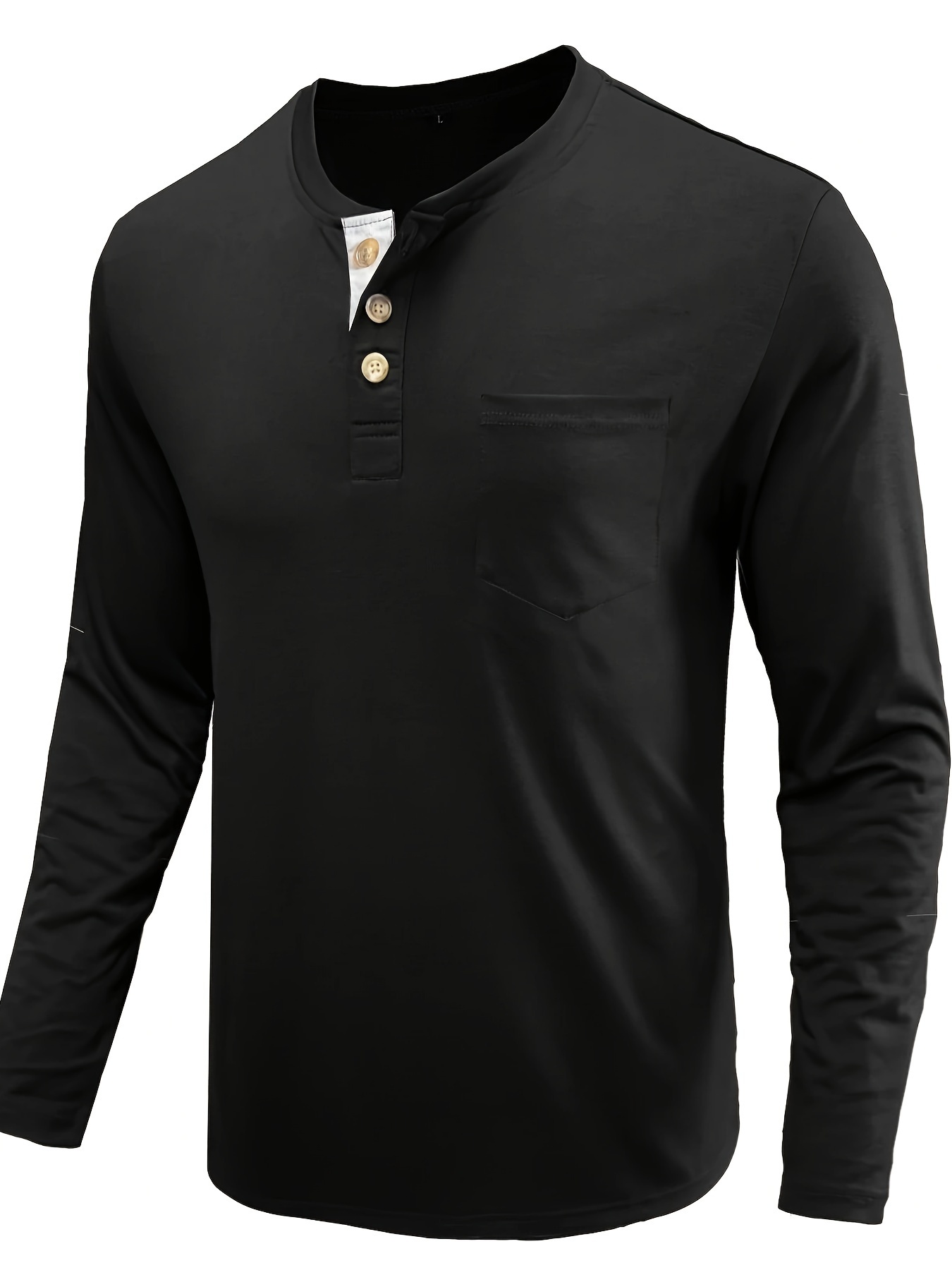 mens basic henley tee casual long sleeve henley t shirt with chest pocket tops for men details 2