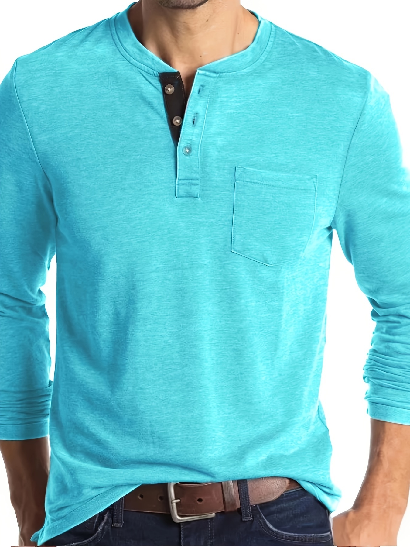 mens basic henley tee casual long sleeve henley t shirt with chest pocket tops for men details 5