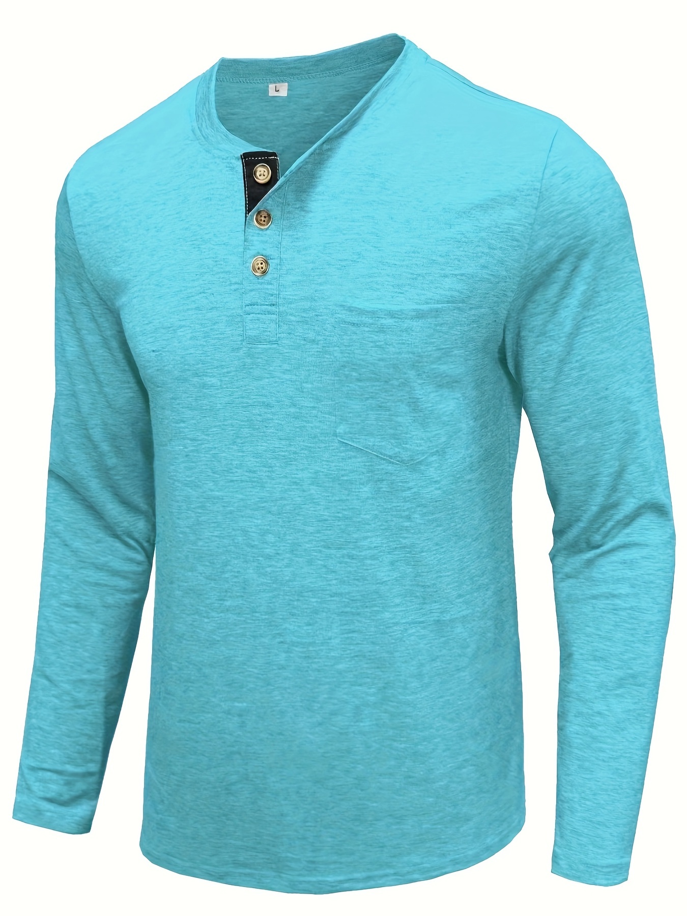 mens basic henley tee casual long sleeve henley t shirt with chest pocket tops for men details 7