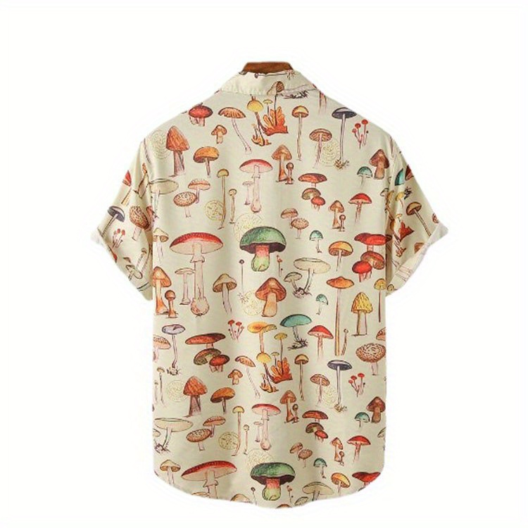 shirt, fashion trendy mens summer lapel mushroom print short sleeve beach shirt for suffering in summer details 1