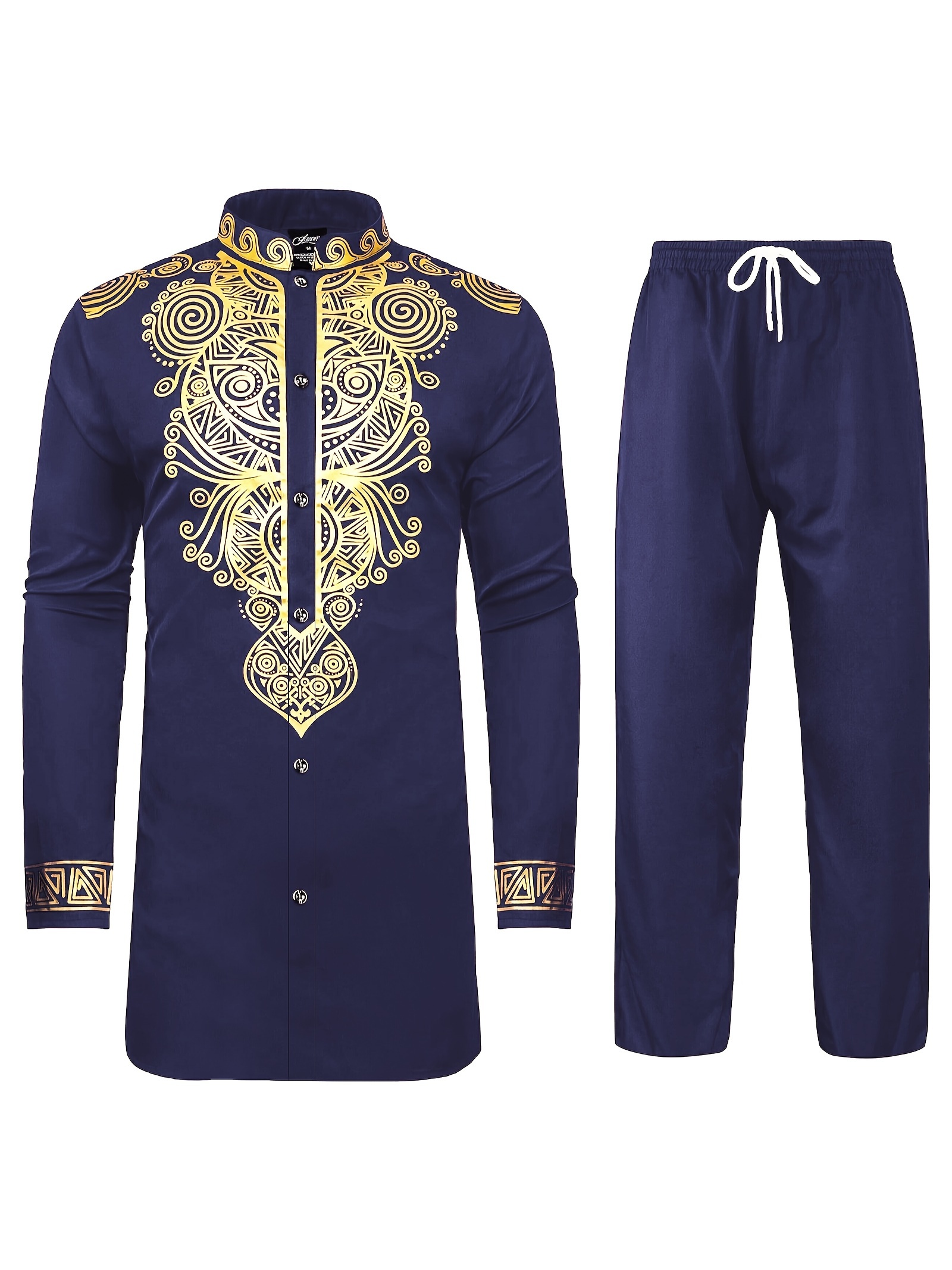 mens two piece suits abayas outfit long sleeve kaftan tops pants set formal party african men dashiki suit shirt pants set traditional clothes formal dress details 6