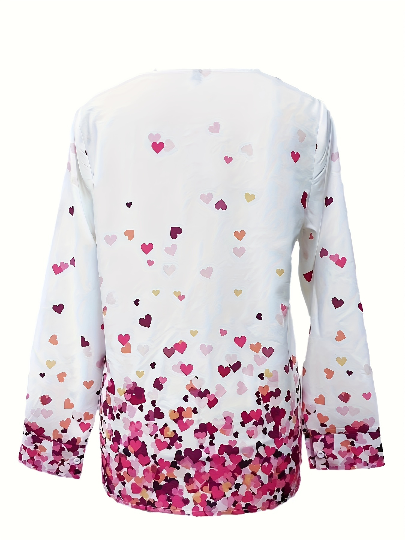 heart print v neck blouse elegant long sleeve versatile blouse womens clothing details 1