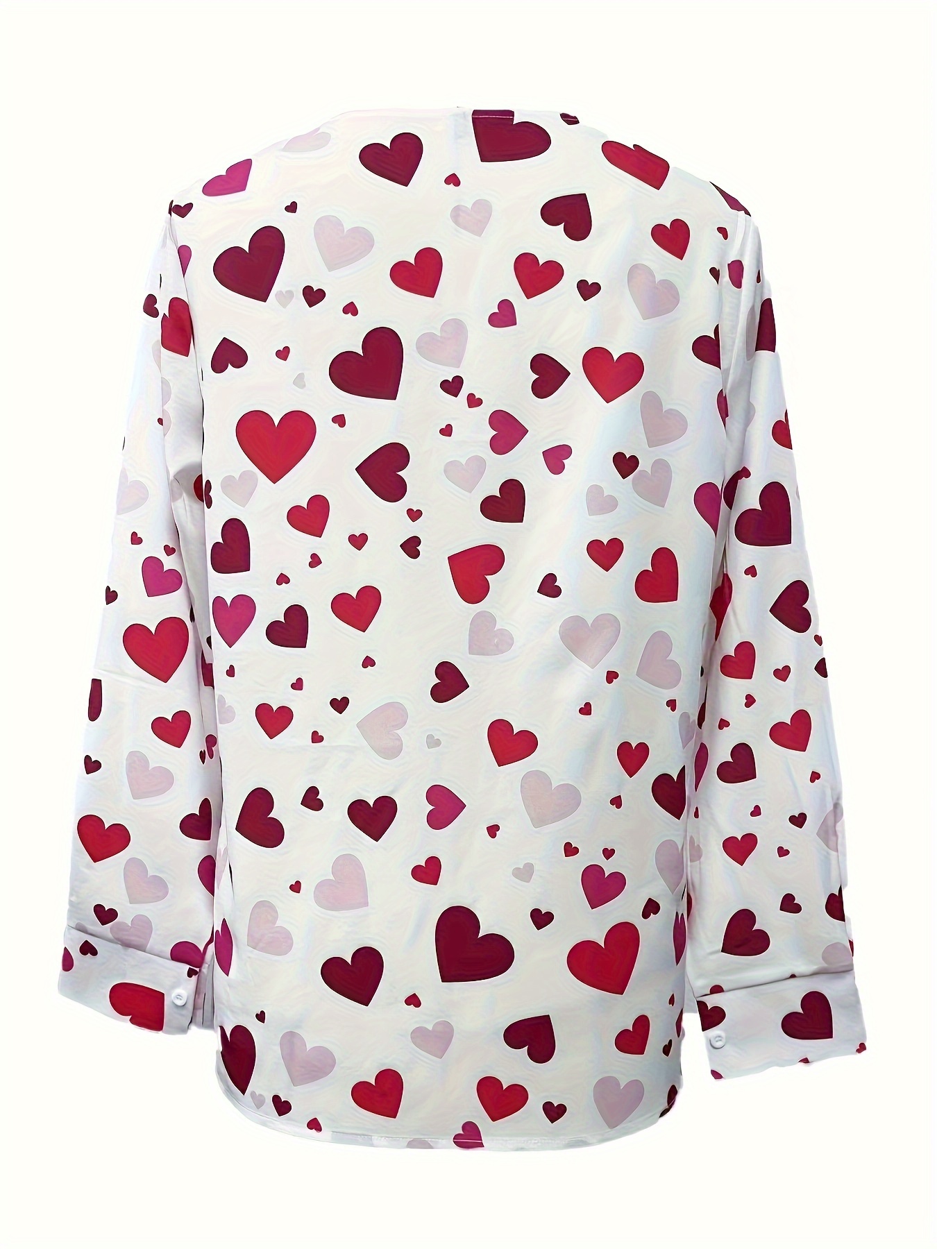 heart print v neck blouse elegant long sleeve versatile blouse womens clothing details 5