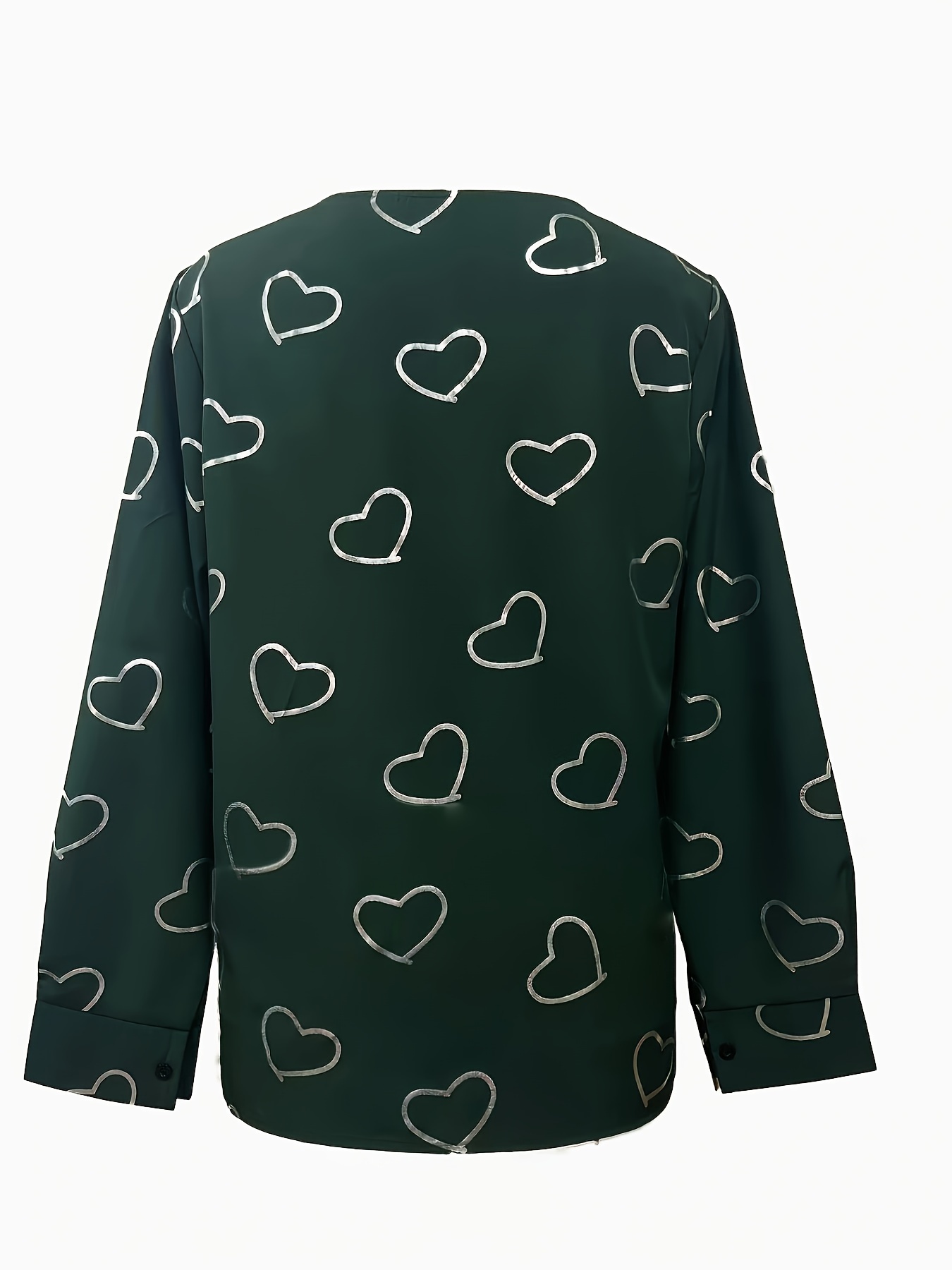 heart print v neck blouse elegant long sleeve versatile blouse womens clothing details 9