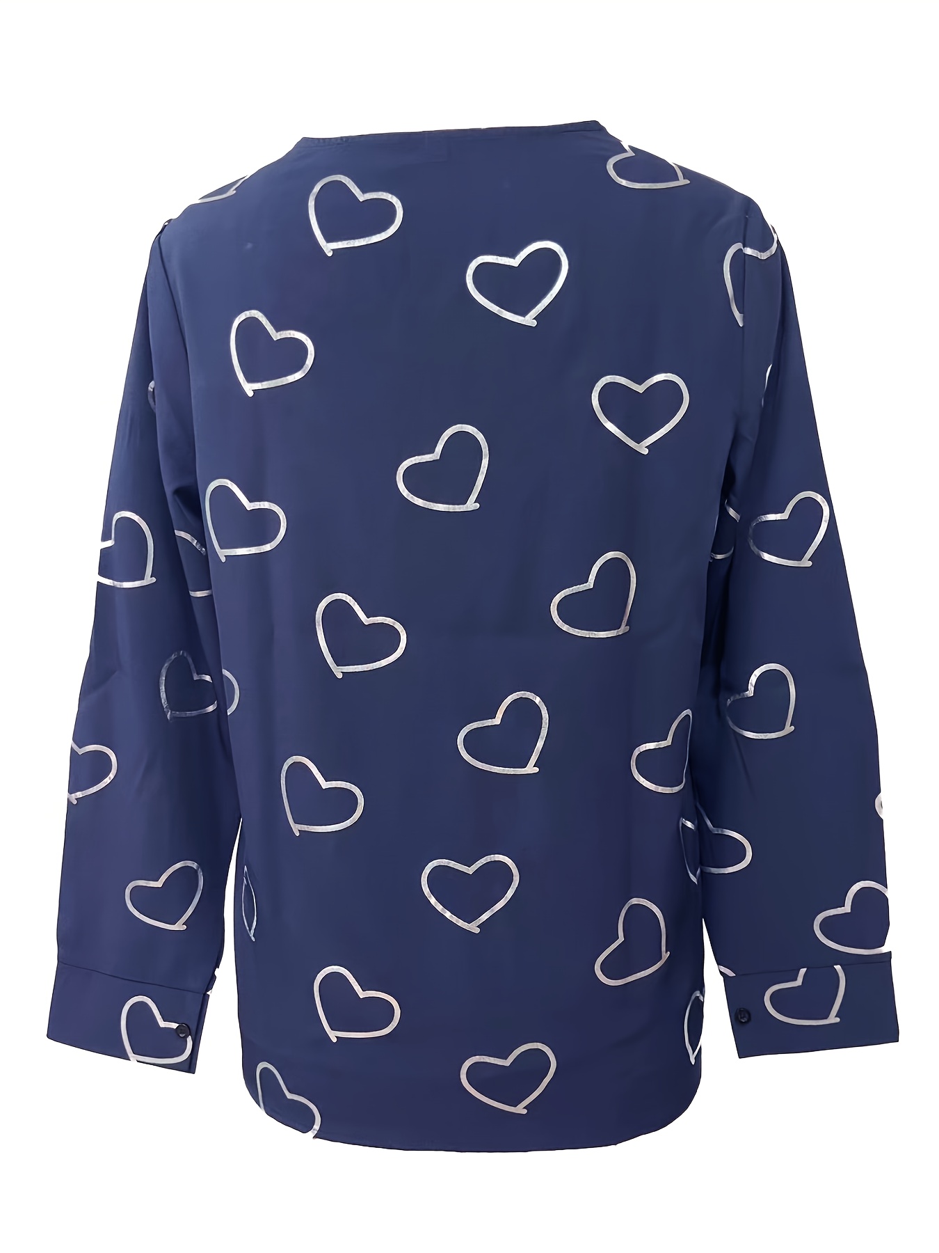 heart print v neck blouse elegant long sleeve versatile blouse womens clothing details 13