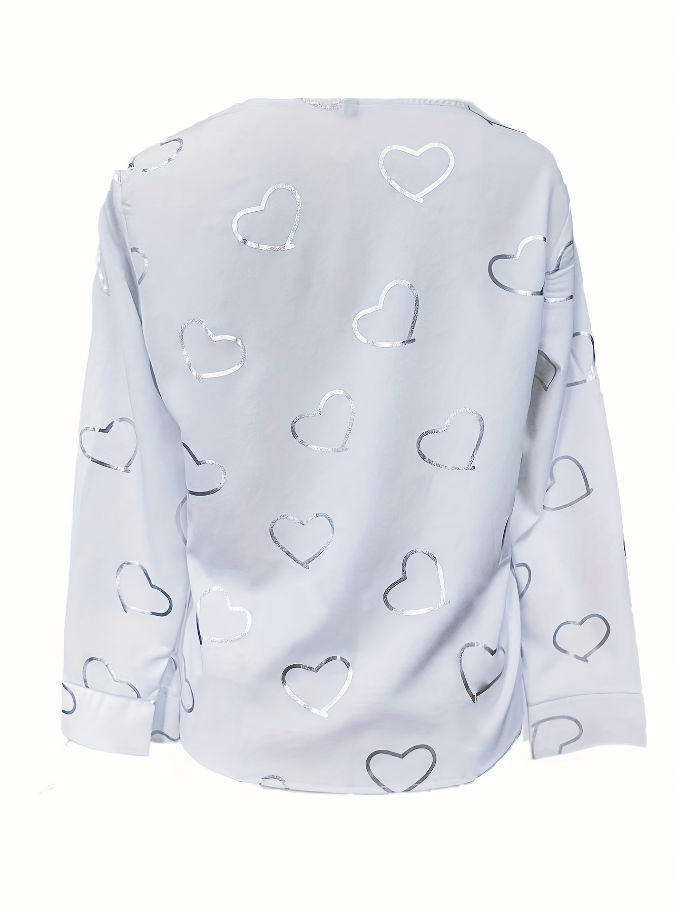 heart print v neck blouse elegant long sleeve versatile blouse womens clothing details 16